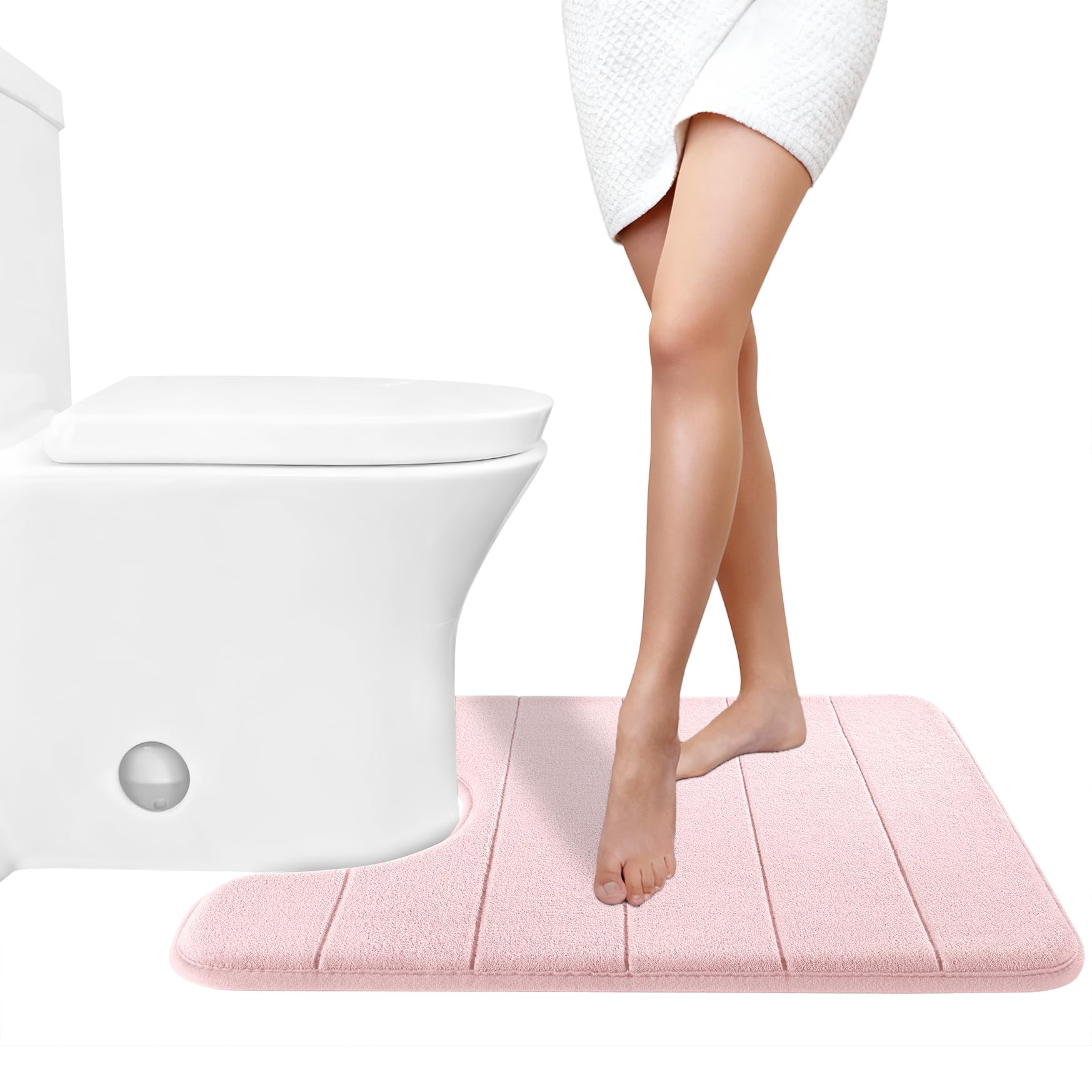 Yimobra Memory Foam Toilet Bath Mat U-Shaped, Commode Contour Rug, Soft and Comfortable, Super Water Absorption, Non-Slip, Thick, Machine Wash and Easier to Dry for Bathroom, 24 X 20 Inches, Grey