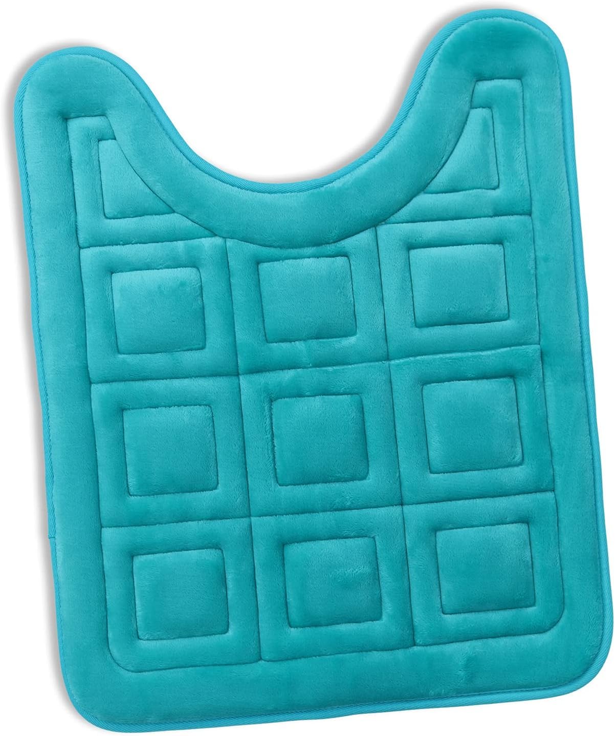 Clara Clark Contour Bath Mat, Non-Slip Velvet Memory Foam Bathroom Rug, Machine Wash, Dries Quickly, Soft and Plush Toilet U-Shaped Bath Rug, 20 x 24 Inch, Tiled Design - Teal