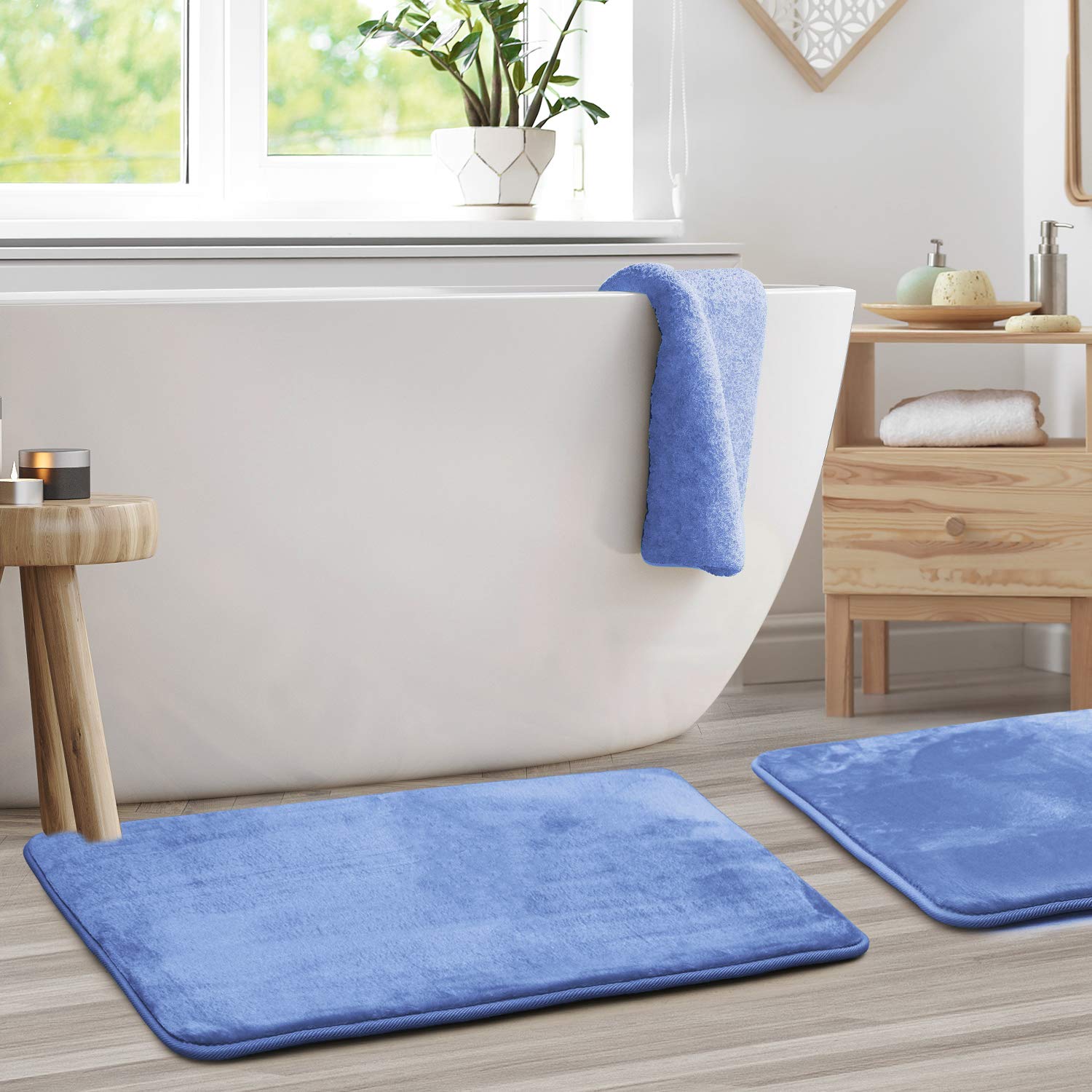 Clara Clark U-Shaped Contour Rug 24" x 19" - Memory Foam Bath Mat, Plush, Cozy, Ultra Soft, Non Slip, Perfect for U-Shaped Toilet Rug, Rugs for Bathroom, Machine Washable, Quick Dry - Blue Heaven