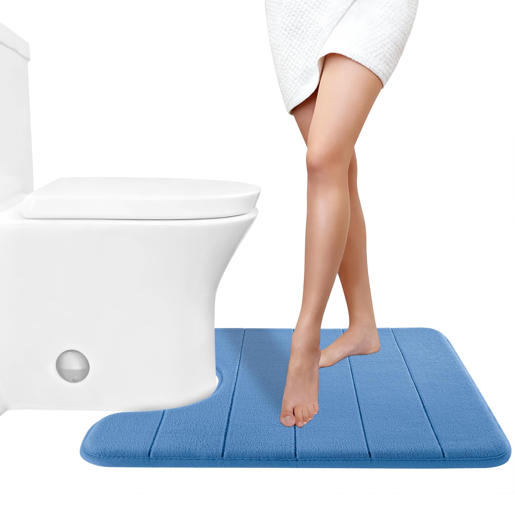 Yimobra Memory Foam Toilet Bath Mat U-Shaped, Soft and Comfortable, Super Water Absorption, Non-Slip, Thick, Machine Wash and Easier to Dry for Bathroom Commode Contour Rug, 24 X 20 Inches, Black