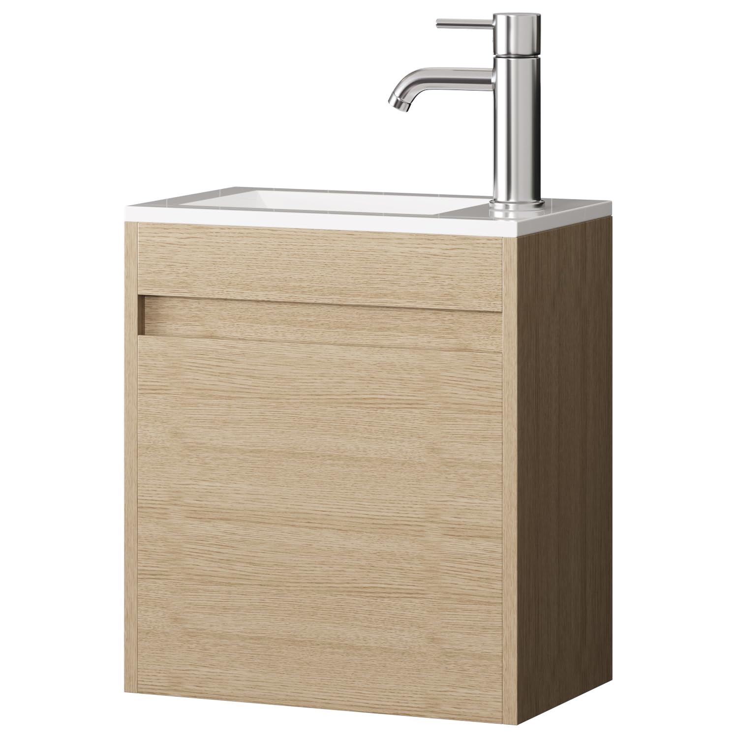 16 Inch Floating Vanity Bathroom Wall Mounted Vanity with Sink Basin & Chrome Faucet Set for Small Spaces (Black)