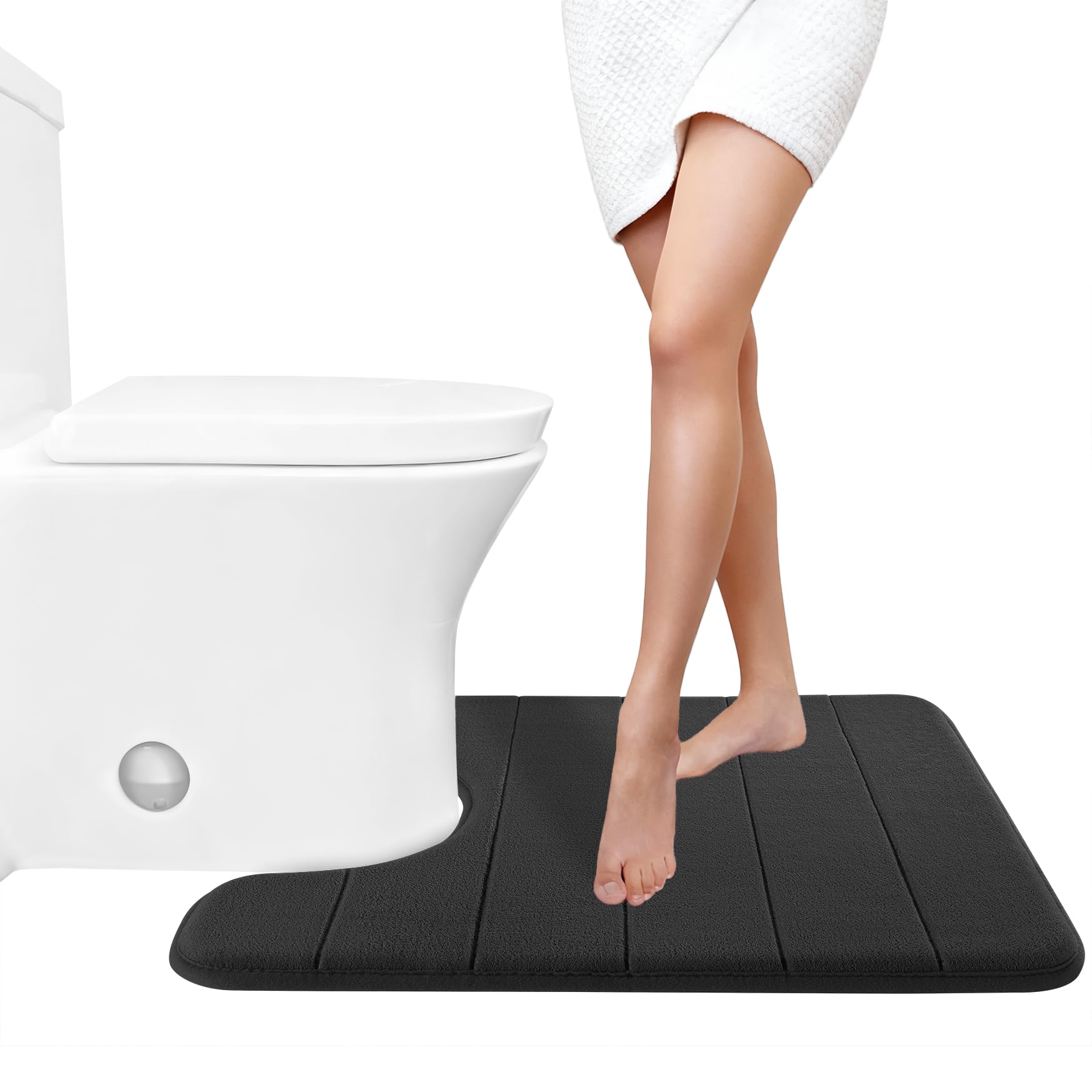Yimobra Memory Foam Toilet Bath Mat U-Shaped, Commode Contour Rug, Soft and Comfortable, Super Water Absorption, Non-Slip, Thick, Machine Wash and Easier to Dry for Bathroom, 24 X 20 Inches, Grey