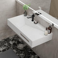 QJ&XY Resin Bathroom Sink 48" Wall Mounted V-Shaped White Basin with Towel Rack, Floating Vanity Sink in Soft-Touch Finish (Double Tier)