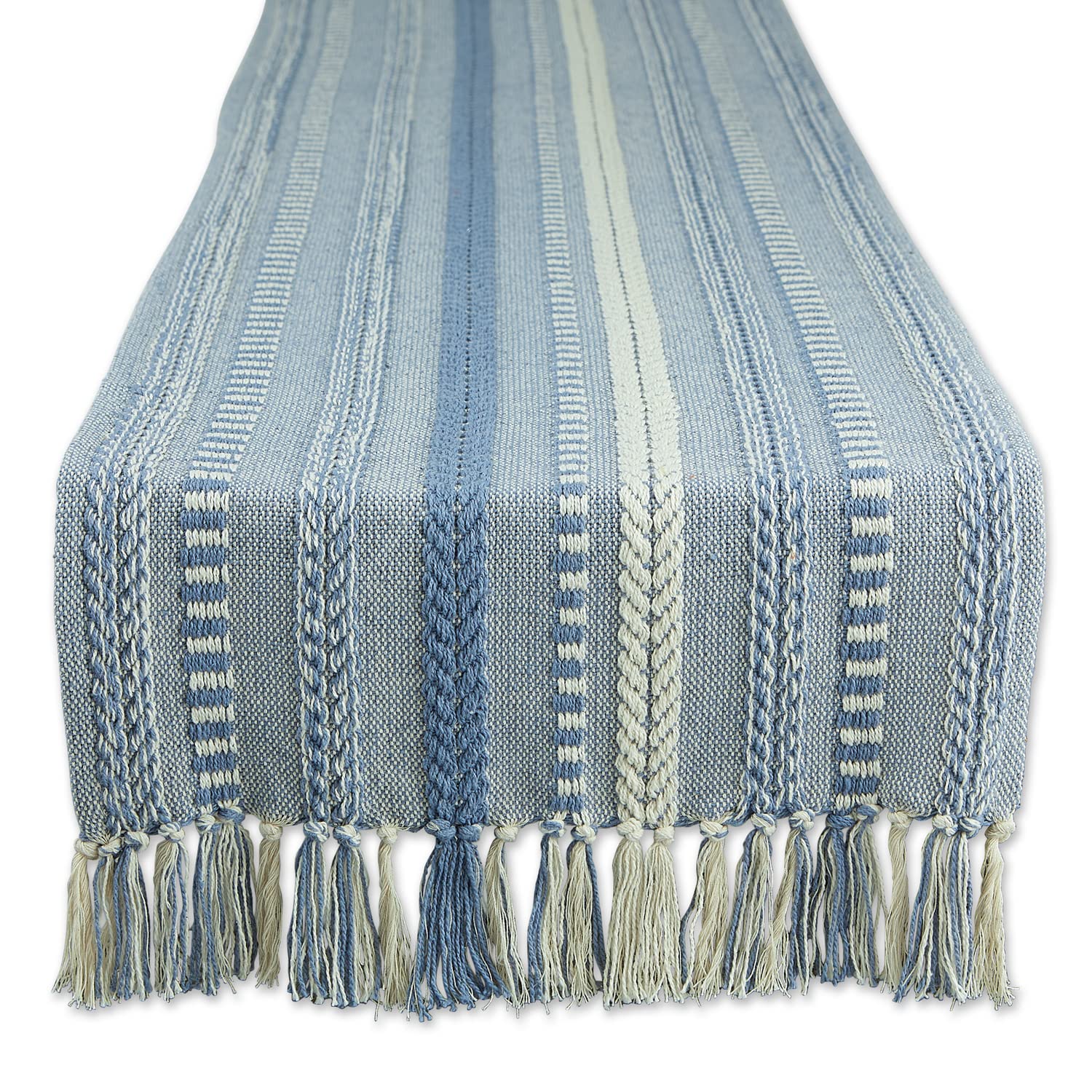 DII Farmhouse Braided Stripe Table Runner Collection, 15x108 (15x113, Fringe Included), Vintage Linen