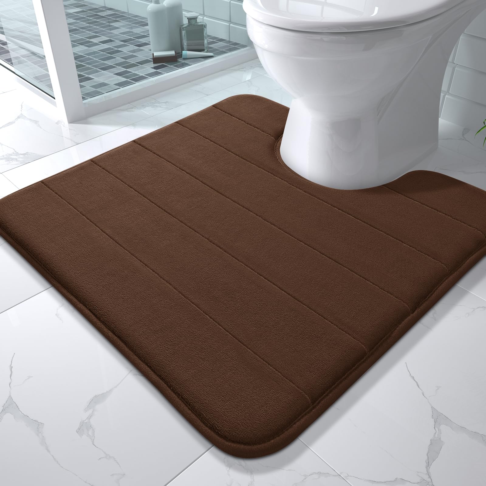 Yimobra Memory Foam Toilet Bath Mat U-Shaped, Soft and Comfortable, Super Water Absorption, Non-Slip, Thick, Machine Wash and Easier to Dry for Bathroom Commode Contour Rug, 24 X 20 Inches, Black