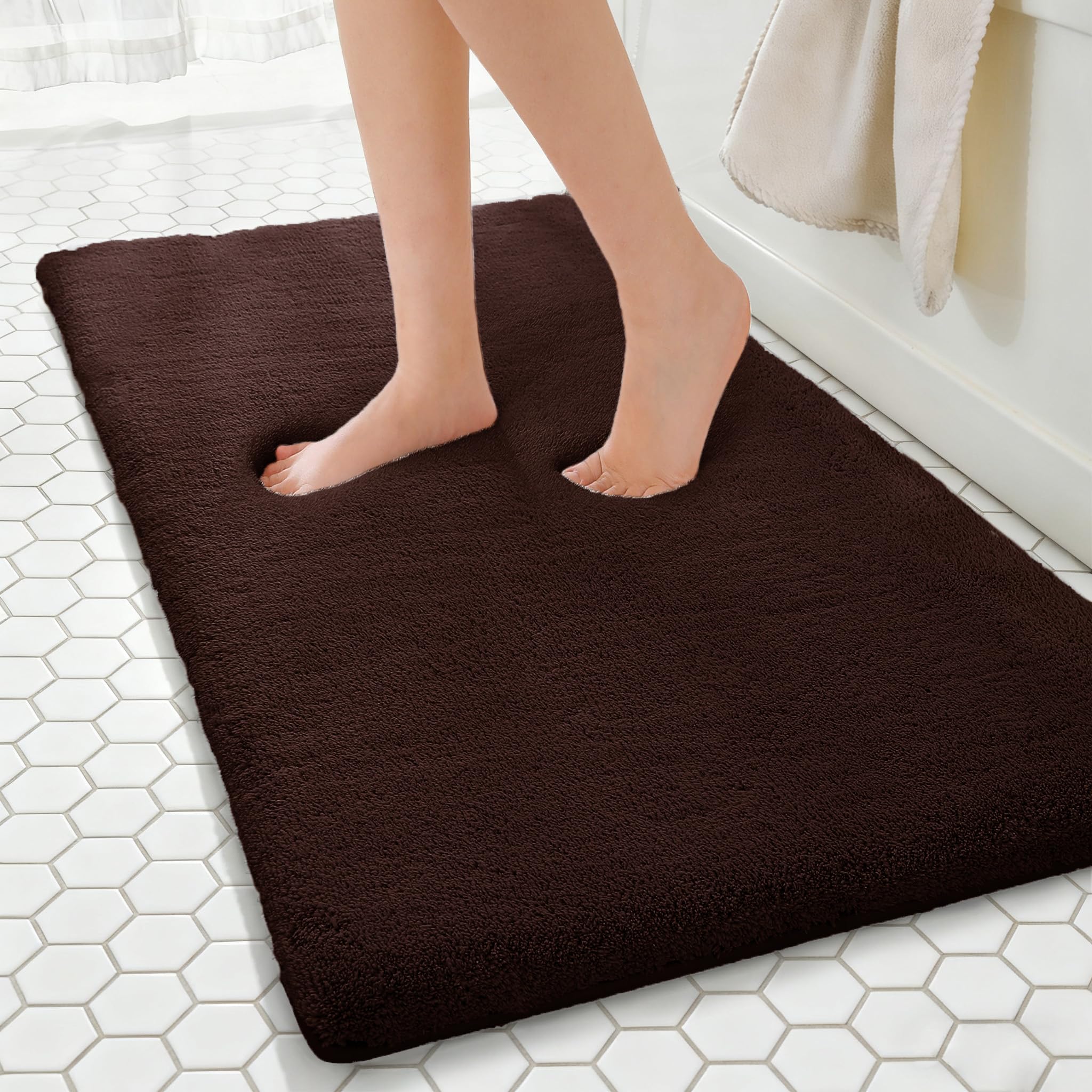 MINIDEAR Bathroom Rugs 24x17 Light Gray - Thick Memory Foam Bath Mat, Ultra Soft & Plush Fluffy, Non-Slip, Quick Dry, Absorbent Washable Floor Microfiber Mat for Tub, Home Decor Accessories