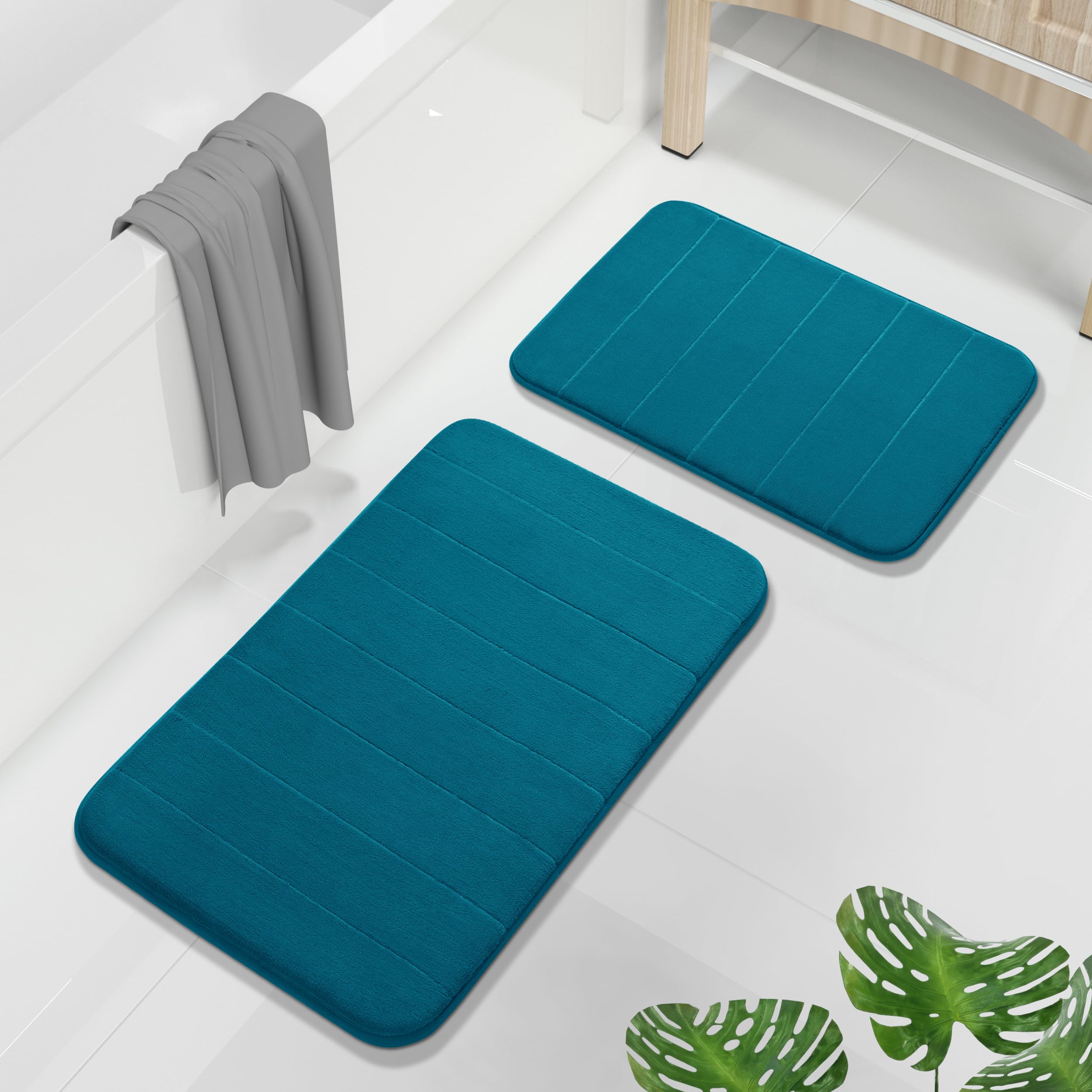 Yimobra U-Shaped Toilet Bath Mat Set 2 Piece - Super Soft Absorbent Quick Dry Memory Foam Bathroom Rugs, Machine Washable Non Slip Floor Carpet for Tub Shower & Single Sink (17x24 & 24x20, Gray)
