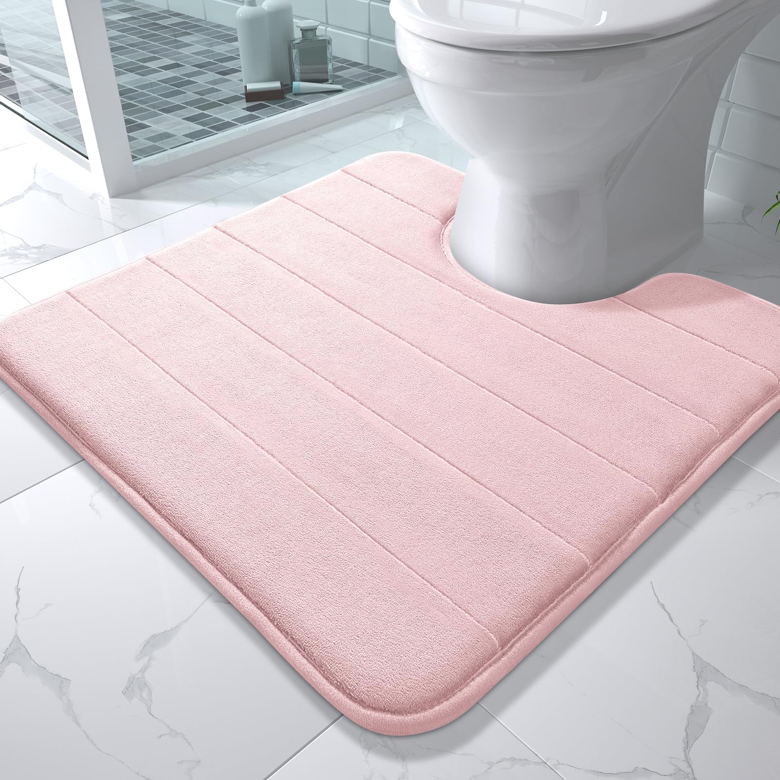 Yimobra Memory Foam Toilet Bath Mat U-Shaped, Soft and Comfortable, Super Water Absorption, Non-Slip, Thick, Machine Wash and Easier to Dry for Bathroom Commode Contour Rug, 24 X 20 Inches, Black