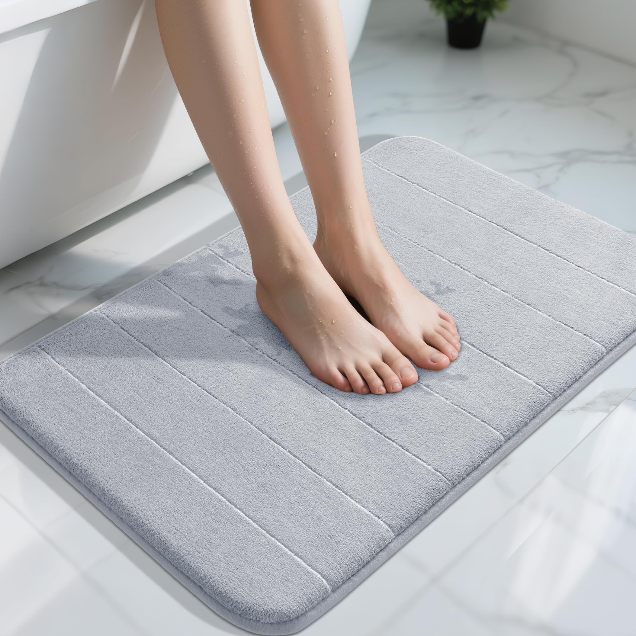 Yimobra Memory Foam Toilet Bath Mat U-Shaped, Soft and Comfortable, Super Water Absorption, Non-Slip, Thick, Machine Wash and Easier to Dry for Bathroom Commode Contour Rug, 24 X 20 Inches, Black