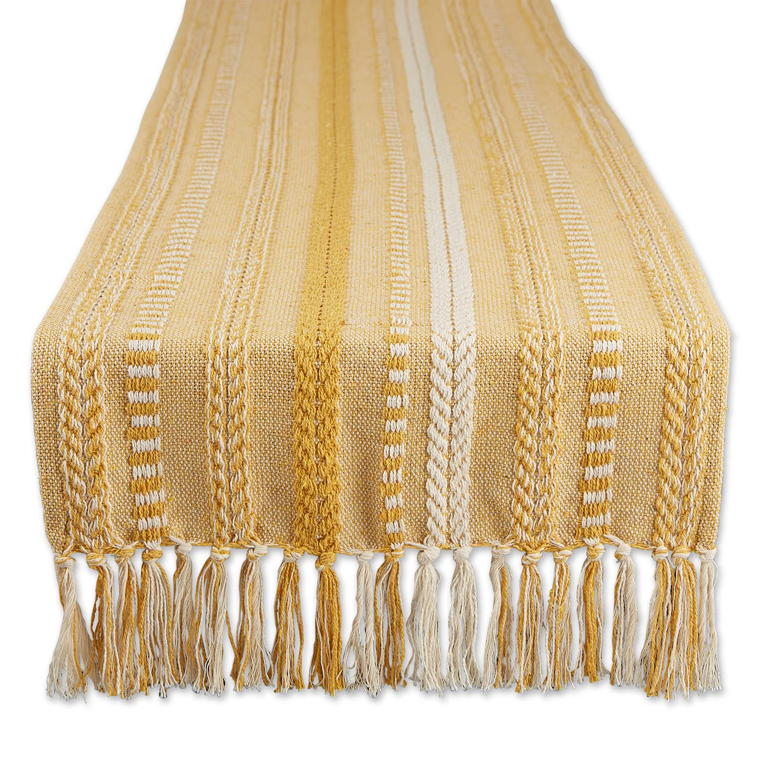 DII Farmhouse Braided Stripe Table Runner Collection, 15x108 (15x113, Fringe Included), Vintage Linen