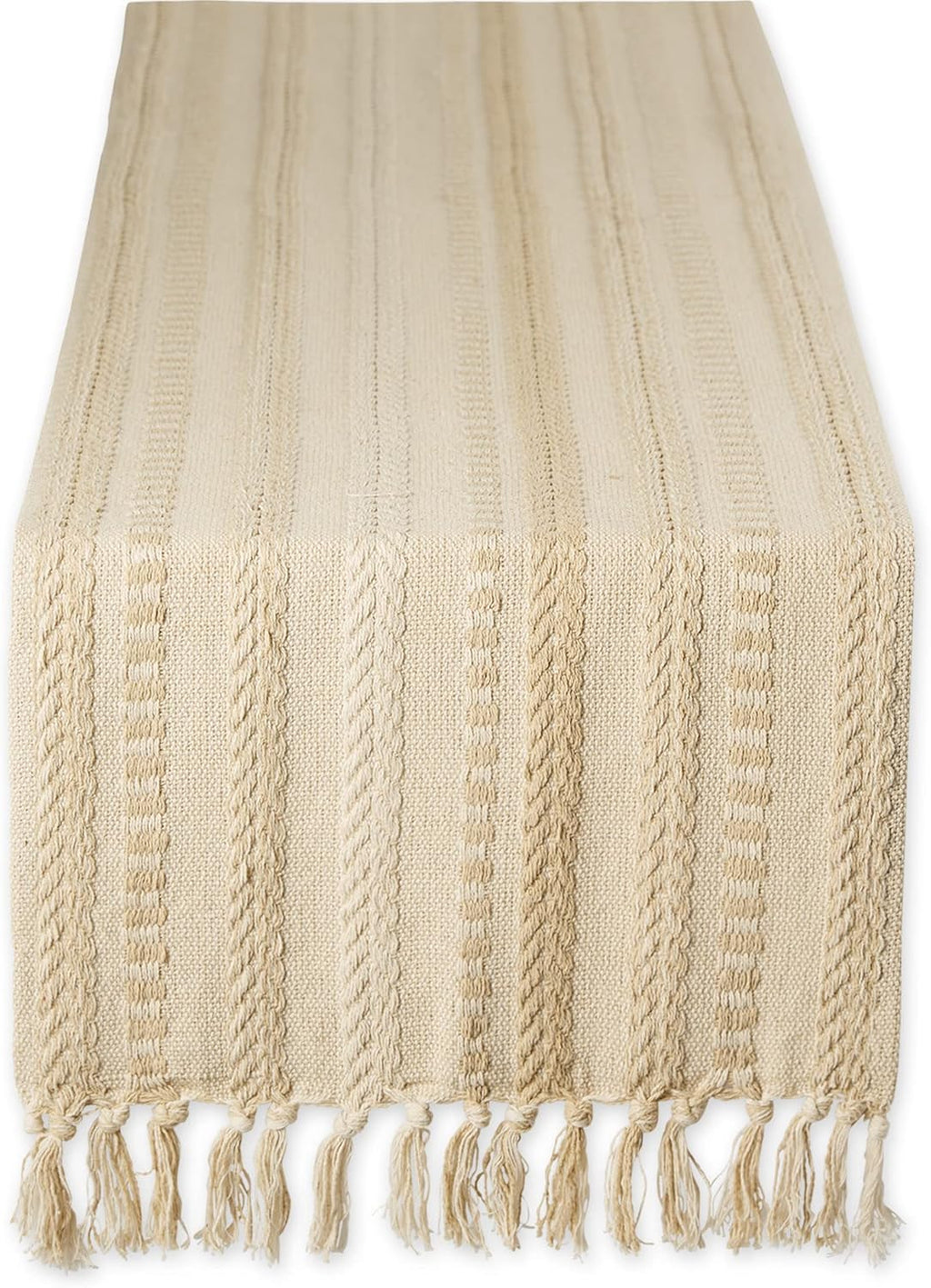 DII Farmhouse Braided Stripe Table Runner Collection, 15x108 (15x113, Fringe Included), Vintage Linen