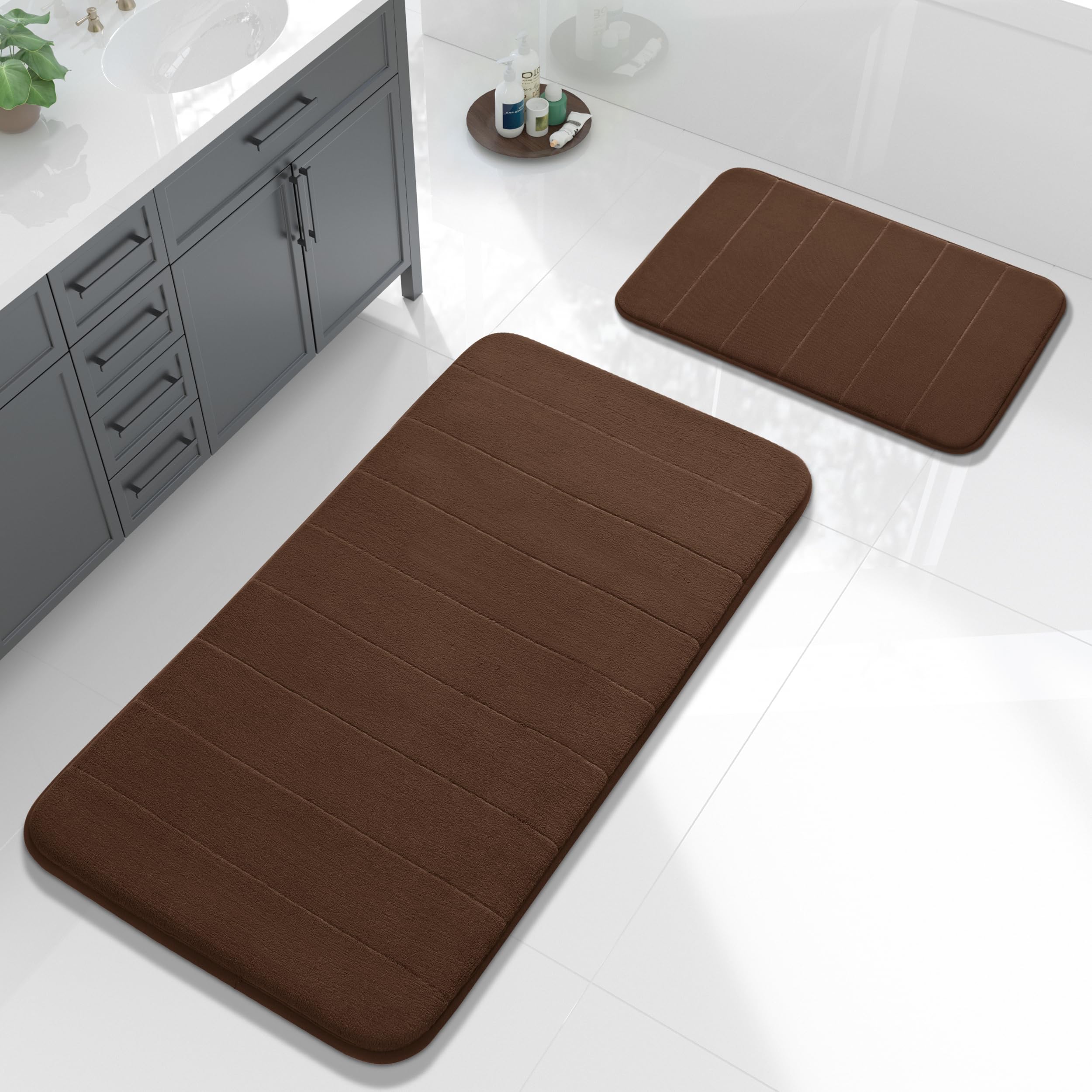 Yimobra U-Shaped Toilet Bath Mat Set 2 Piece - Super Soft Absorbent Quick Dry Memory Foam Bathroom Rugs, Machine Washable Non Slip Floor Carpet for Tub Shower & Single Sink (17x24 & 24x20, Gray)