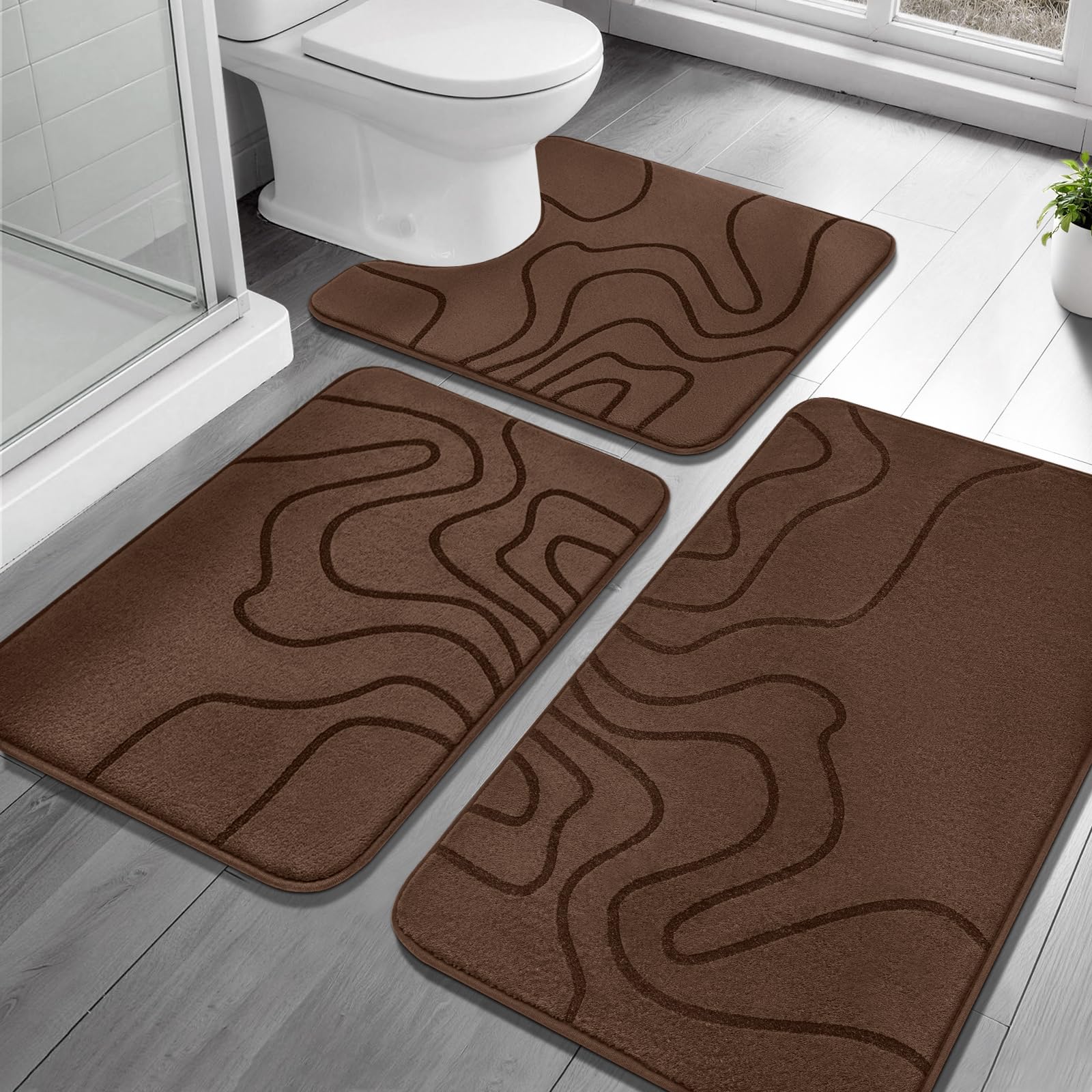 YIHOUSE Memory Foam Bathroom Rugs Sets 2 Piece - Extra Thick Ultra Soft Absorbent Bath Mat Set, Non-Slip Machine Washable Bath Rugs for Bathroom, Tub & Shower, Home Decor (32"x20"+24"x17", Dark Grey)