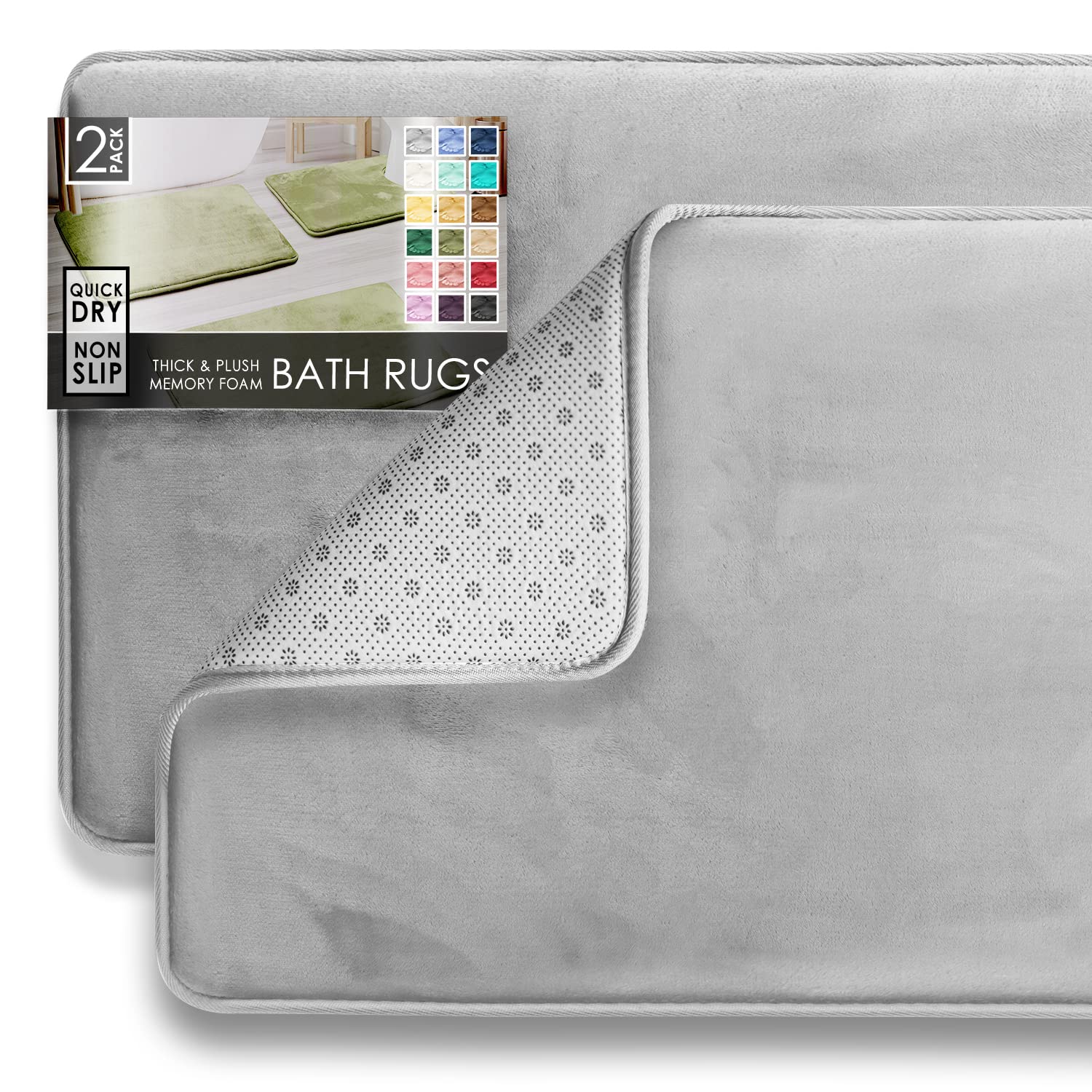 Clara Clark 3 Piece Bathroom Rugs Bath Mat Set, Velvet Memory Foam Bath Mats for Bathroom - Non-Slip, PVC Backing Bath Rugs, Washable - Dries Quickly, Black