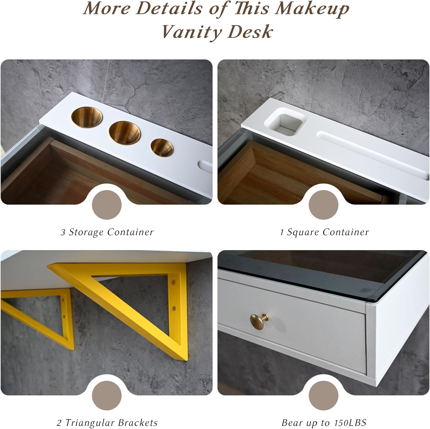 IEO 47" Floating Vanity Makeup Table,Wall Mounted Desk with 3 Drawers Storage,Hanging Floating Small Space Vanity Table for Bedroom, Dressing Room,Warm White
