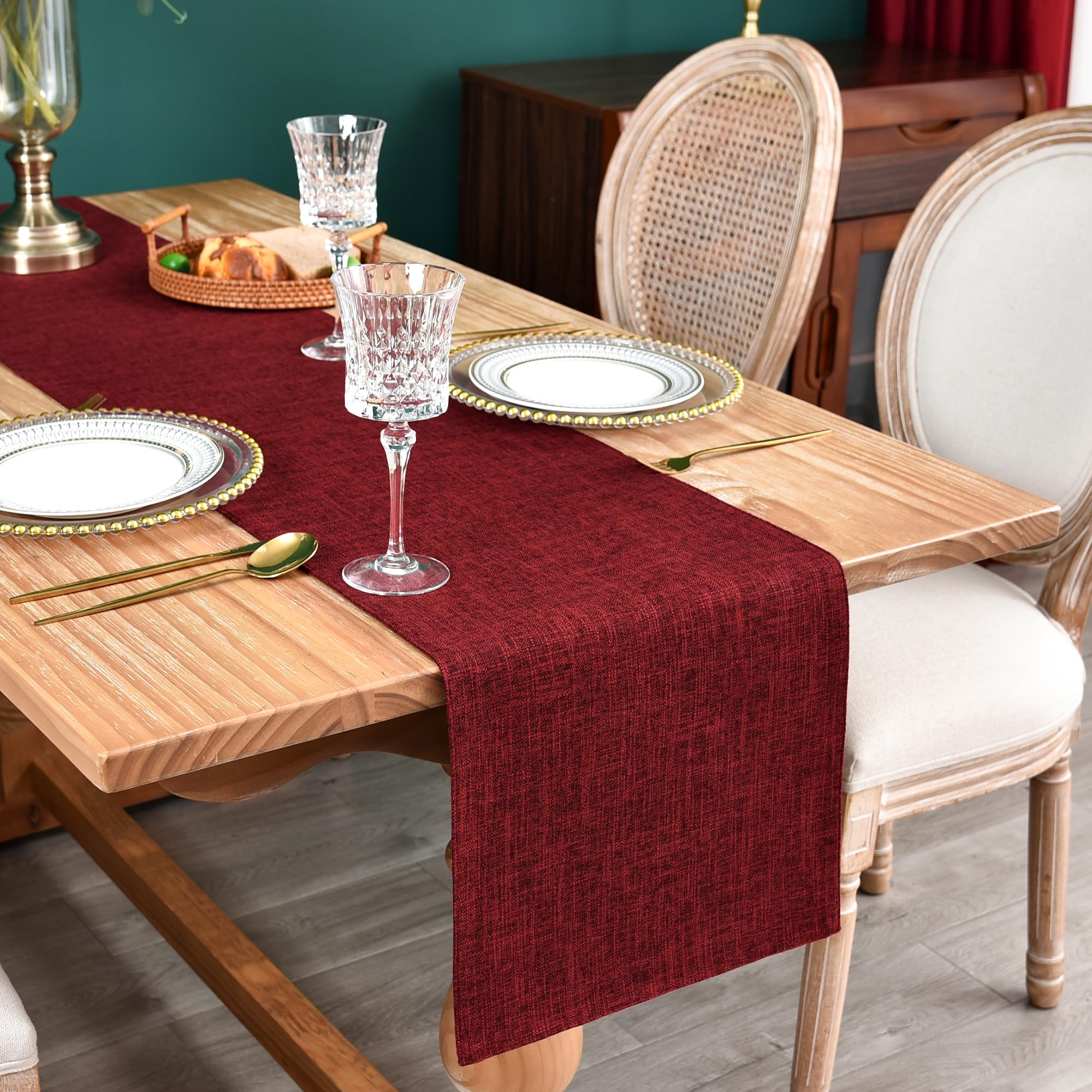 Farmhouse Rustic Faux Linen Table Runner Neutral Beige Table Runners Double Layer Reversible Rectangle Runners for Daily Use Kitchen Dining Banquet Holiday 13x48 Inch