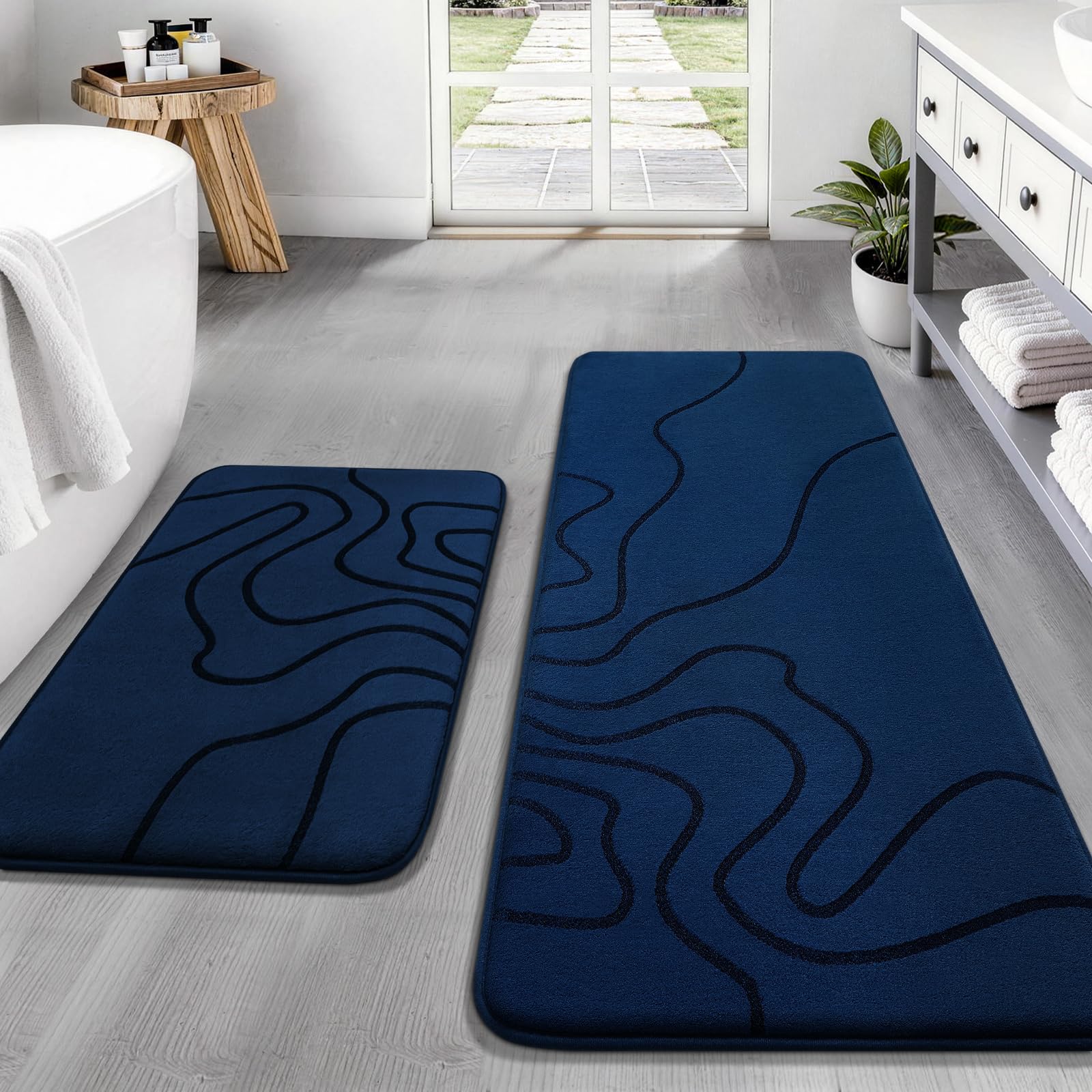 YIHOUSE Memory Foam Bathroom Rugs Sets 2 Piece - Extra Thick Ultra Soft Absorbent Bath Mat Set, Non-Slip Machine Washable Bath Rugs for Bathroom, Tub & Shower, Home Decor (32"x20"+24"x17", Dark Grey)