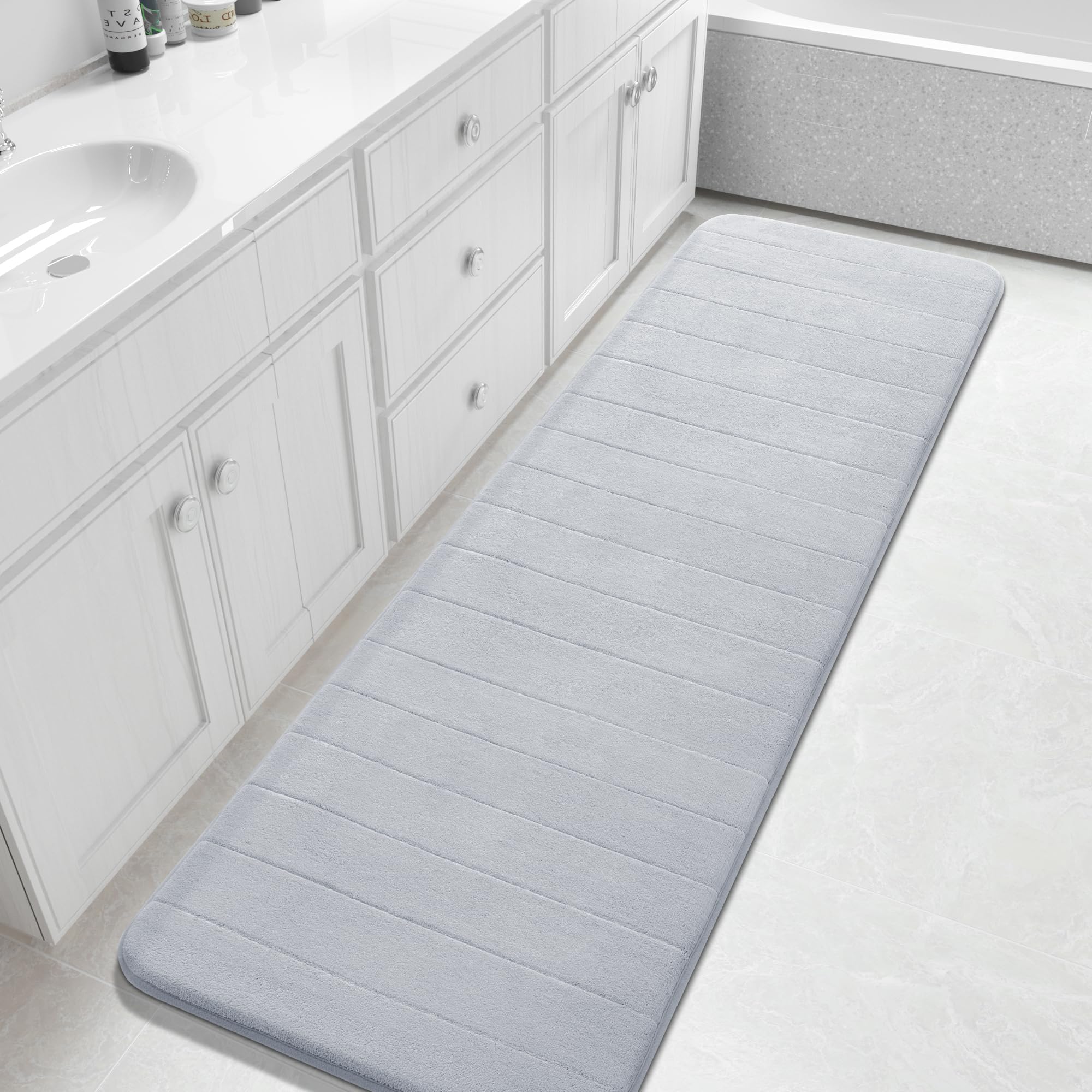 Yimobra Memory Foam Toilet Bath Mat U-Shaped, Commode Contour Rug, Soft and Comfortable, Super Water Absorption, Non-Slip, Thick, Machine Wash and Easier to Dry for Bathroom, 24 X 20 Inches, Grey