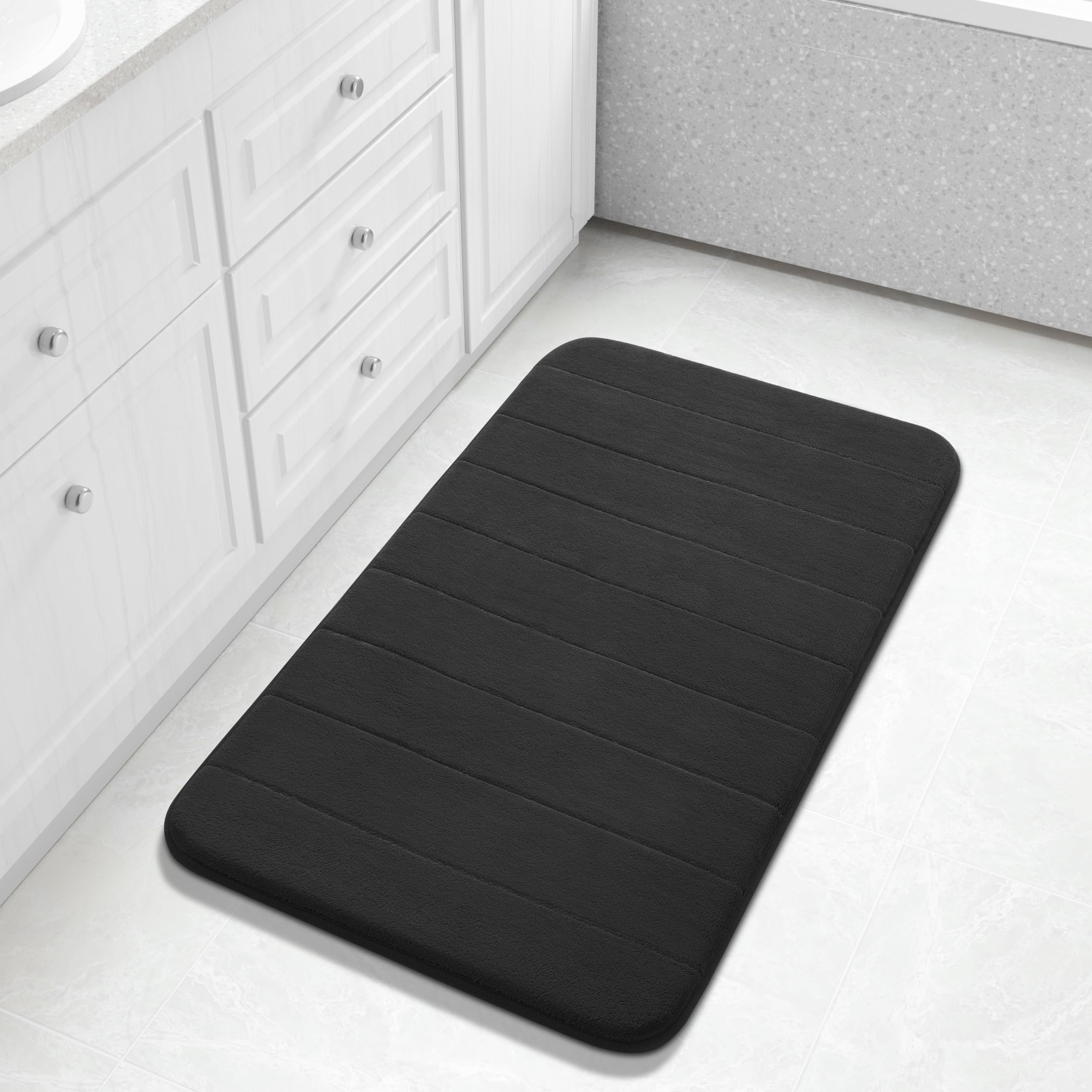 Yimobra Memory Foam Toilet Bath Mat U-Shaped, Commode Contour Rug, Soft and Comfortable, Super Water Absorption, Non-Slip, Thick, Machine Wash and Easier to Dry for Bathroom, 24 X 20 Inches, Grey