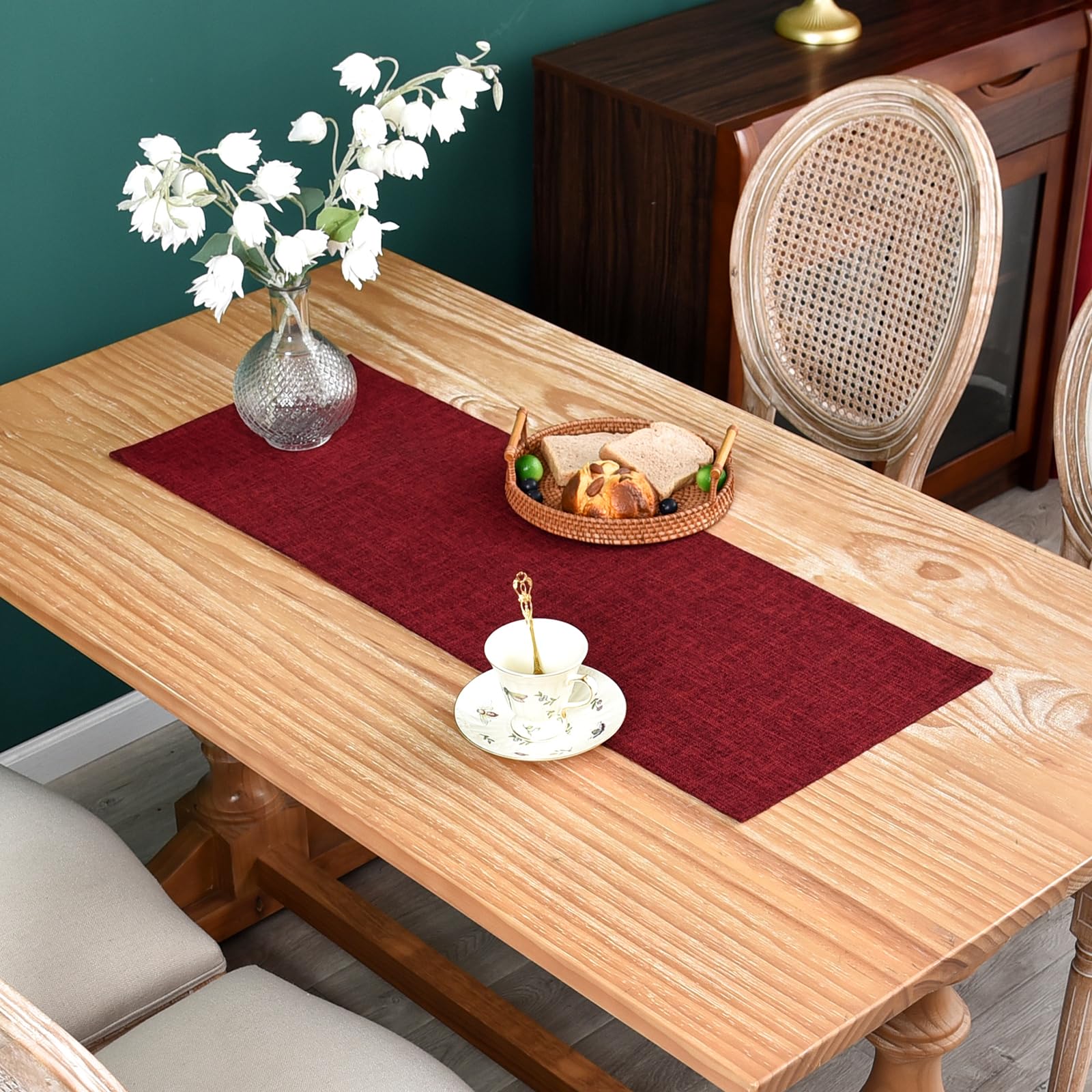 Farmhouse Rustic Faux Linen Table Runner Neutral Beige Table Runners Double Layer Reversible Rectangle Runners for Daily Use Kitchen Dining Banquet Holiday 13x48 Inch