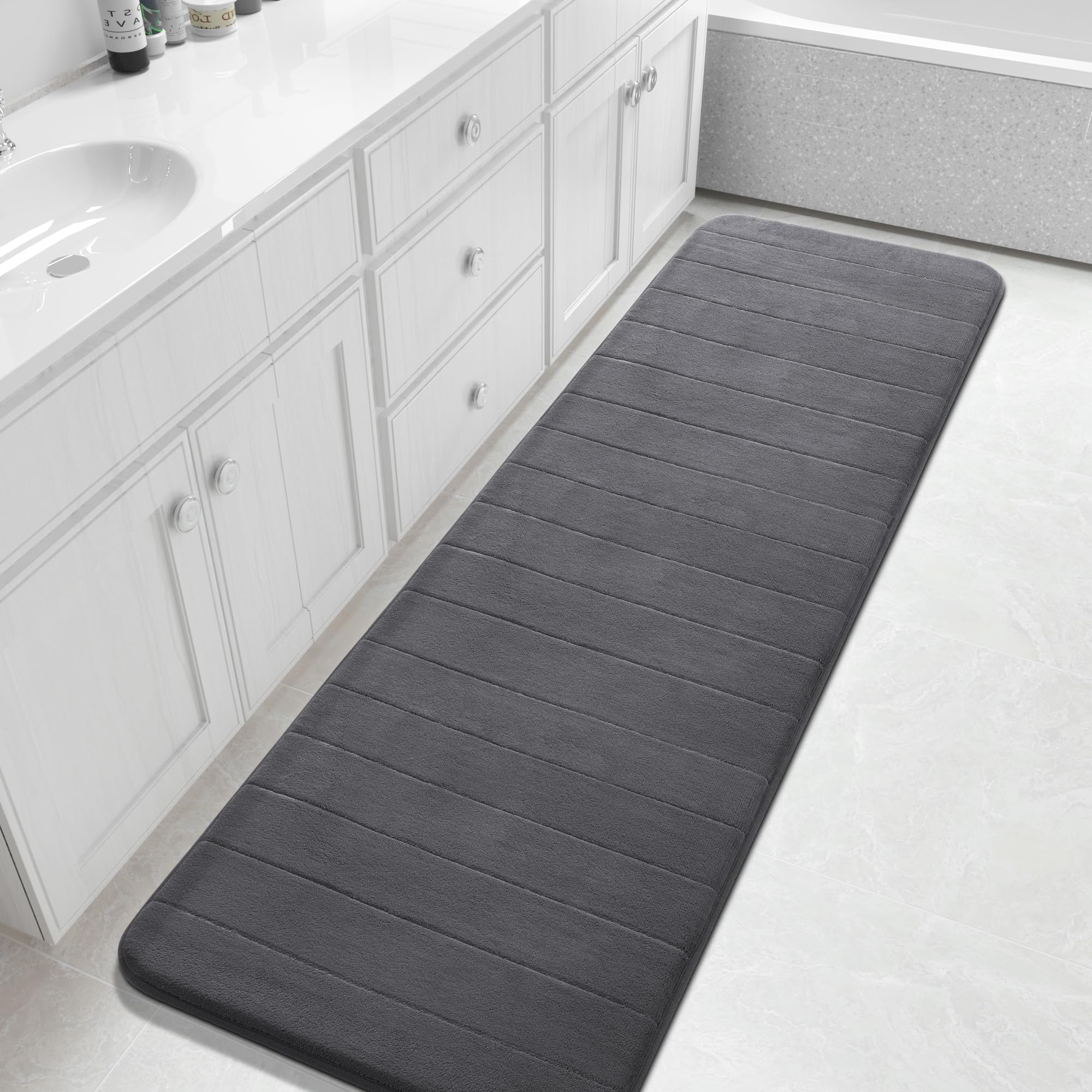 Yimobra Memory Foam Toilet Bath Mat U-Shaped, Commode Contour Rug, Soft and Comfortable, Super Water Absorption, Non-Slip, Thick, Machine Wash and Easier to Dry for Bathroom, 24 X 20 Inches, Grey