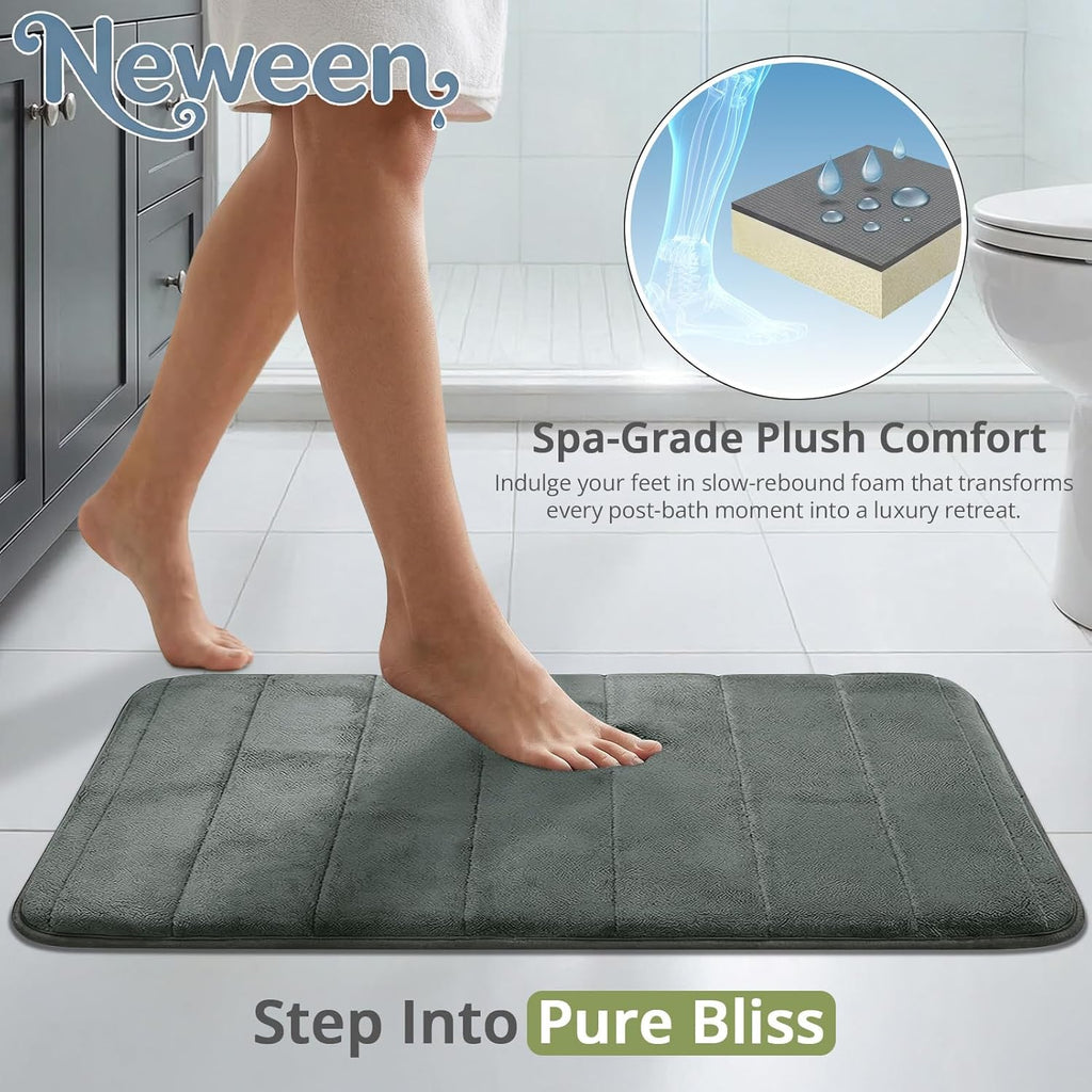 Neween Bathroom Rugs Set 3 Piece, Extra Soft Absorbent Non Slip Memory Foam Bath Mat Set, Thick & Quick Dry Washable Bath Rugs Bathroom Carpet Contour Toliet Mats for Floor, Tub, Shower (Dark Grey)