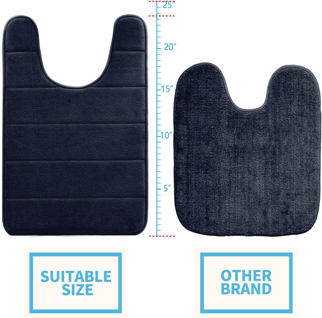 Betus U-Shaped Contour Memory Foam Toilet Mat - Non-Slip Backing, Water Absorbent, Machine Washable, Super Cozy - Luxurious Velvet Comfort Washroom Rug - 16"x24" (Black)