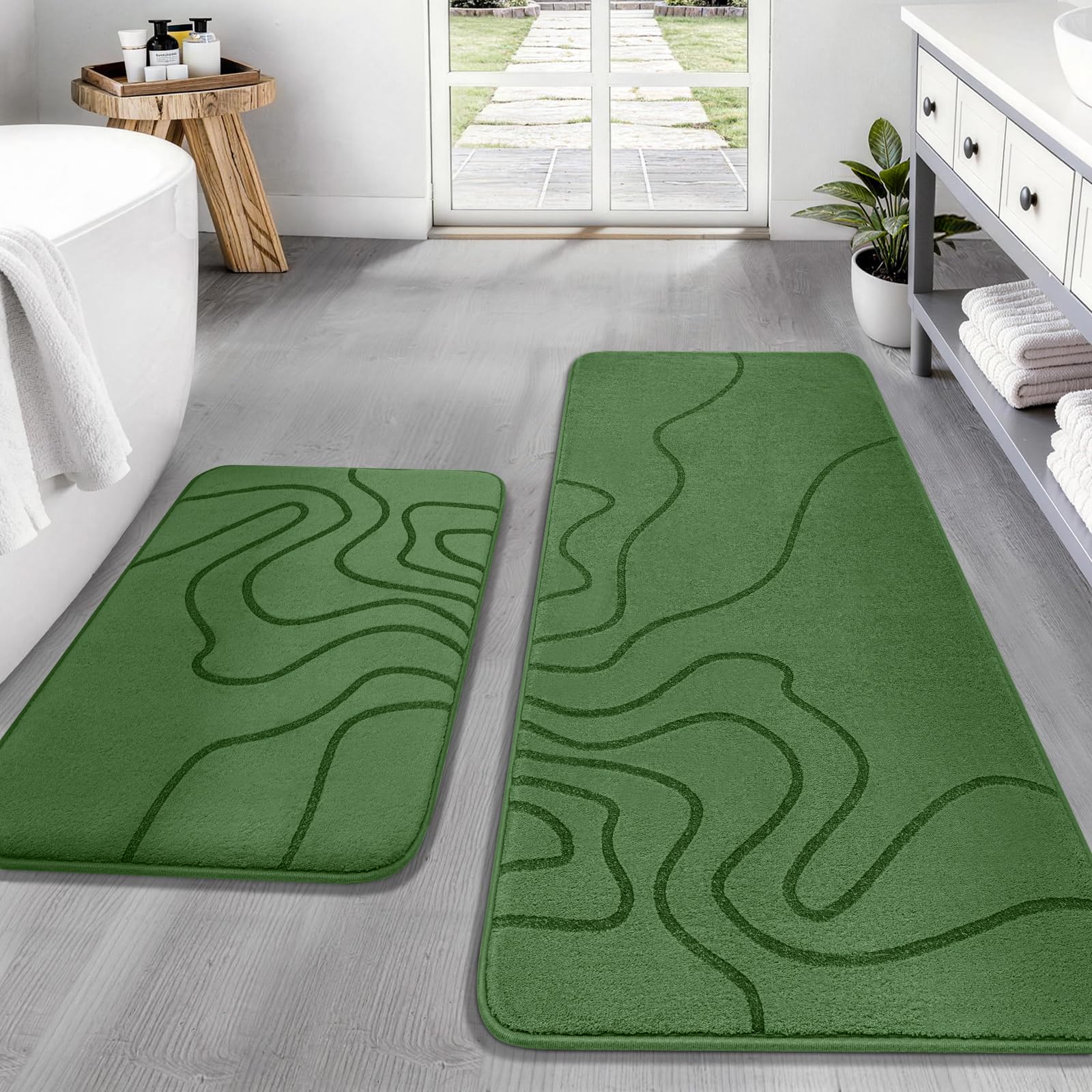 YIHOUSE Memory Foam Bathroom Rugs Sets 2 Piece - Extra Thick Ultra Soft Absorbent Bath Mat Set, Non-Slip Machine Washable Bath Rugs for Bathroom, Tub & Shower, Home Decor (32"x20"+24"x17", Dark Grey)