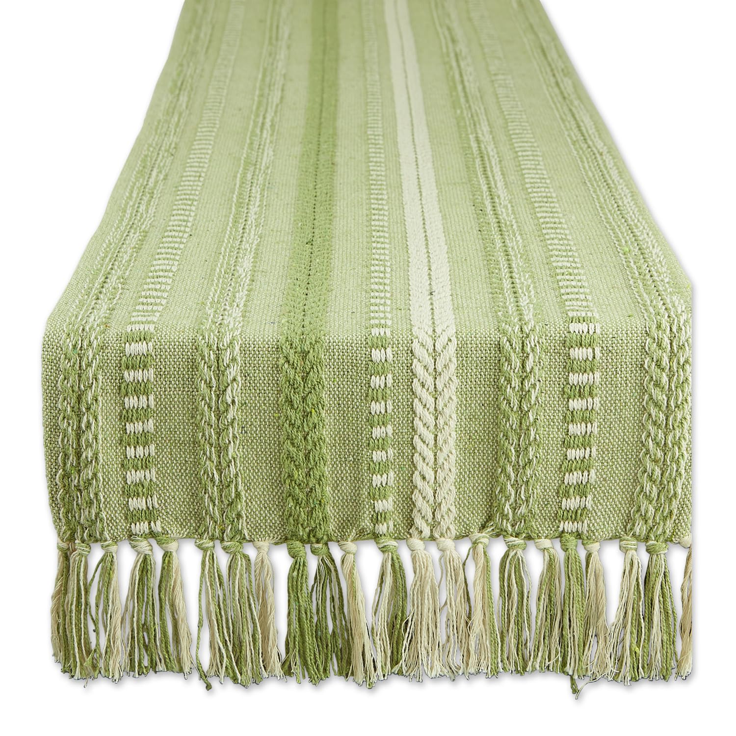 DII Farmhouse Braided Stripe Table Runner Collection, 15x108 (15x113, Fringe Included), Vintage Linen