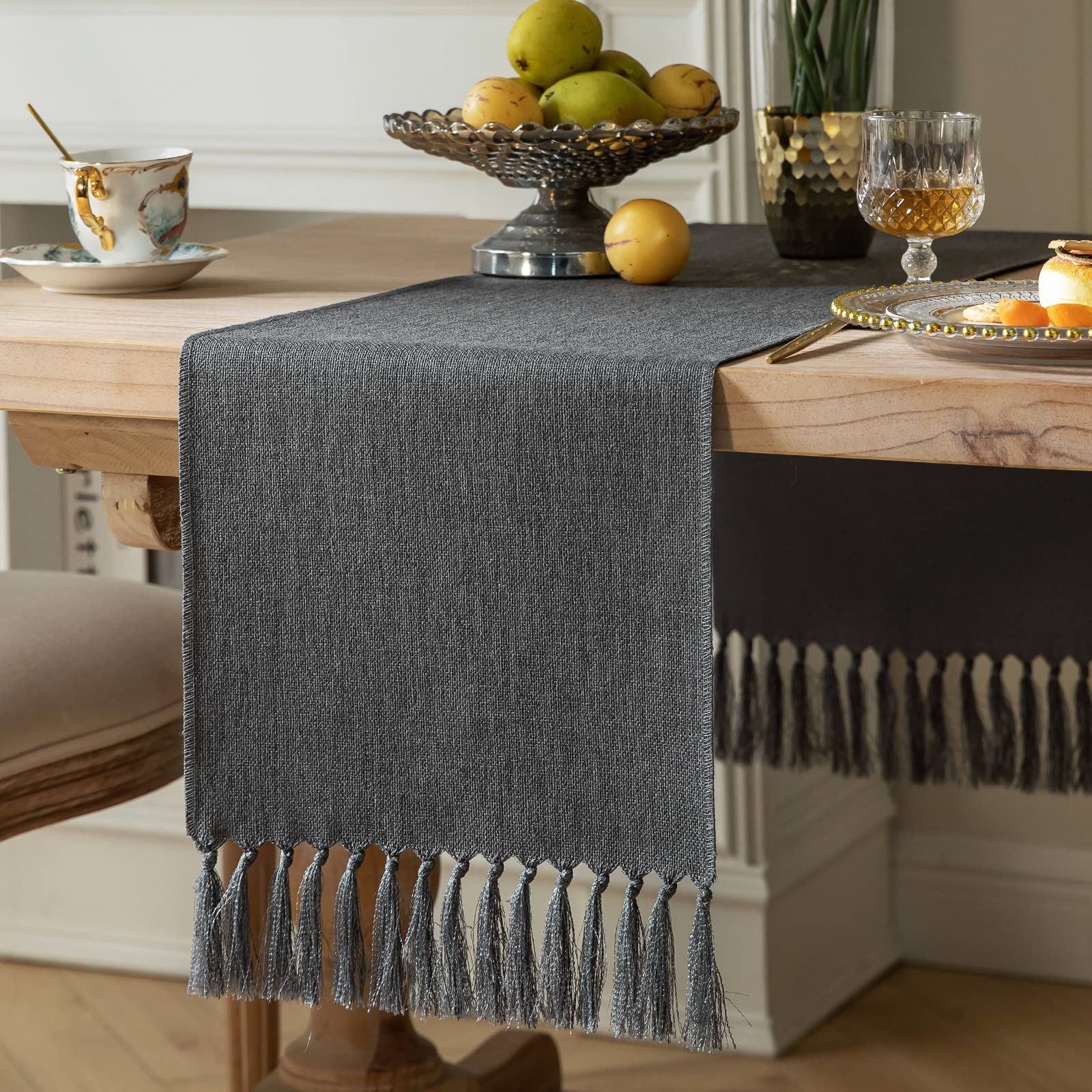 ZeeMart Beige Table Runners 72 Inches Long, Burlap Linen Style Rustic Farmhouse Table Runner, Boho Woven Dining Table Runner, 13x72 Inches, Oatmeal Beige