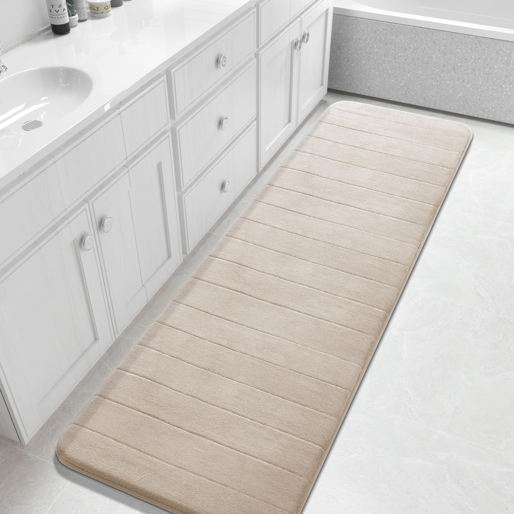Yimobra Memory Foam Toilet Bath Mat U-Shaped, Commode Contour Rug, Soft and Comfortable, Super Water Absorption, Non-Slip, Thick, Machine Wash and Easier to Dry for Bathroom, 24 X 20 Inches, Grey