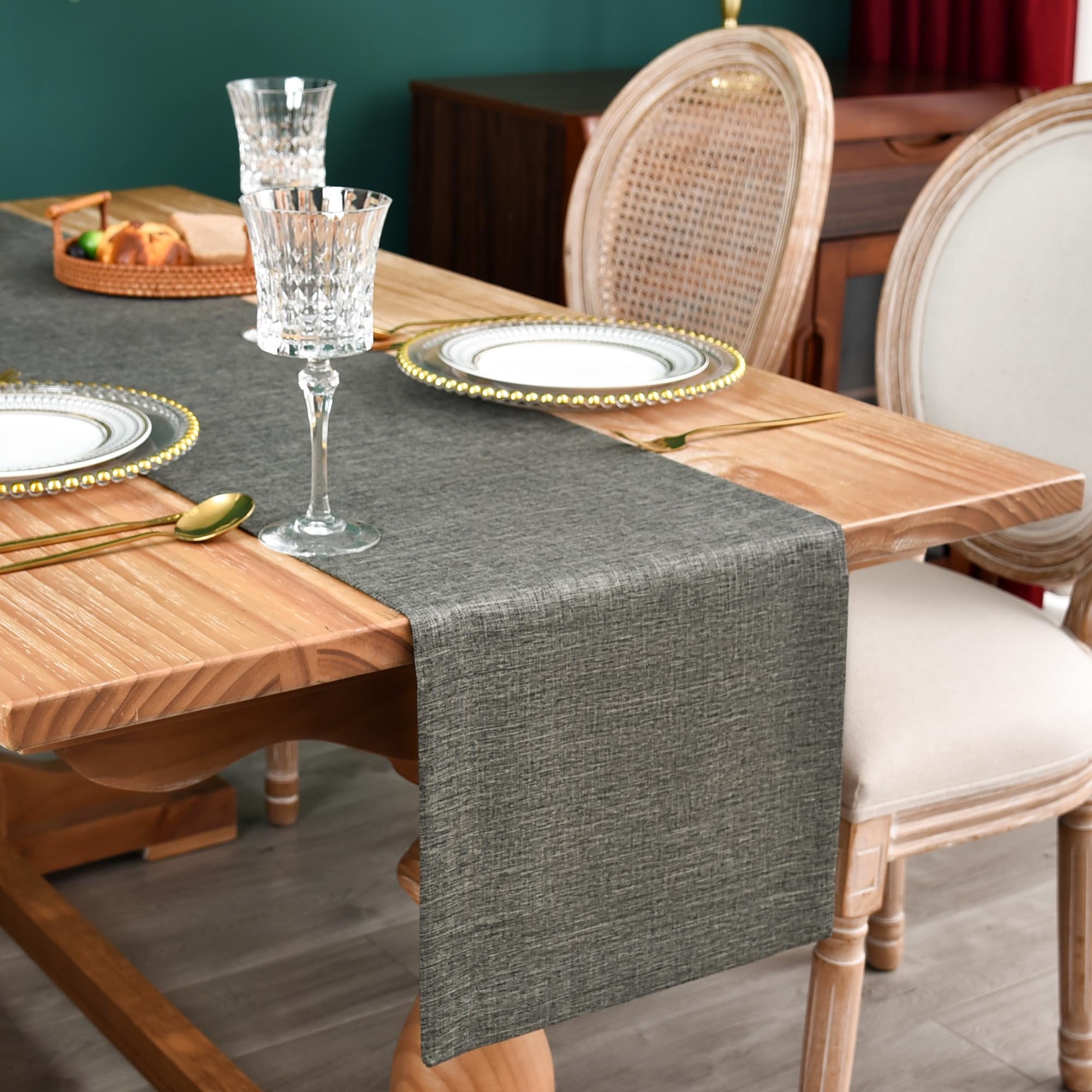 NEWISHER Farmhouse Rustic Table Runner Solid Beige Rectangular Table Runners Faux Linen Table Runner for Everyday Use Kitchen Dining Party Table 13x36 Inch