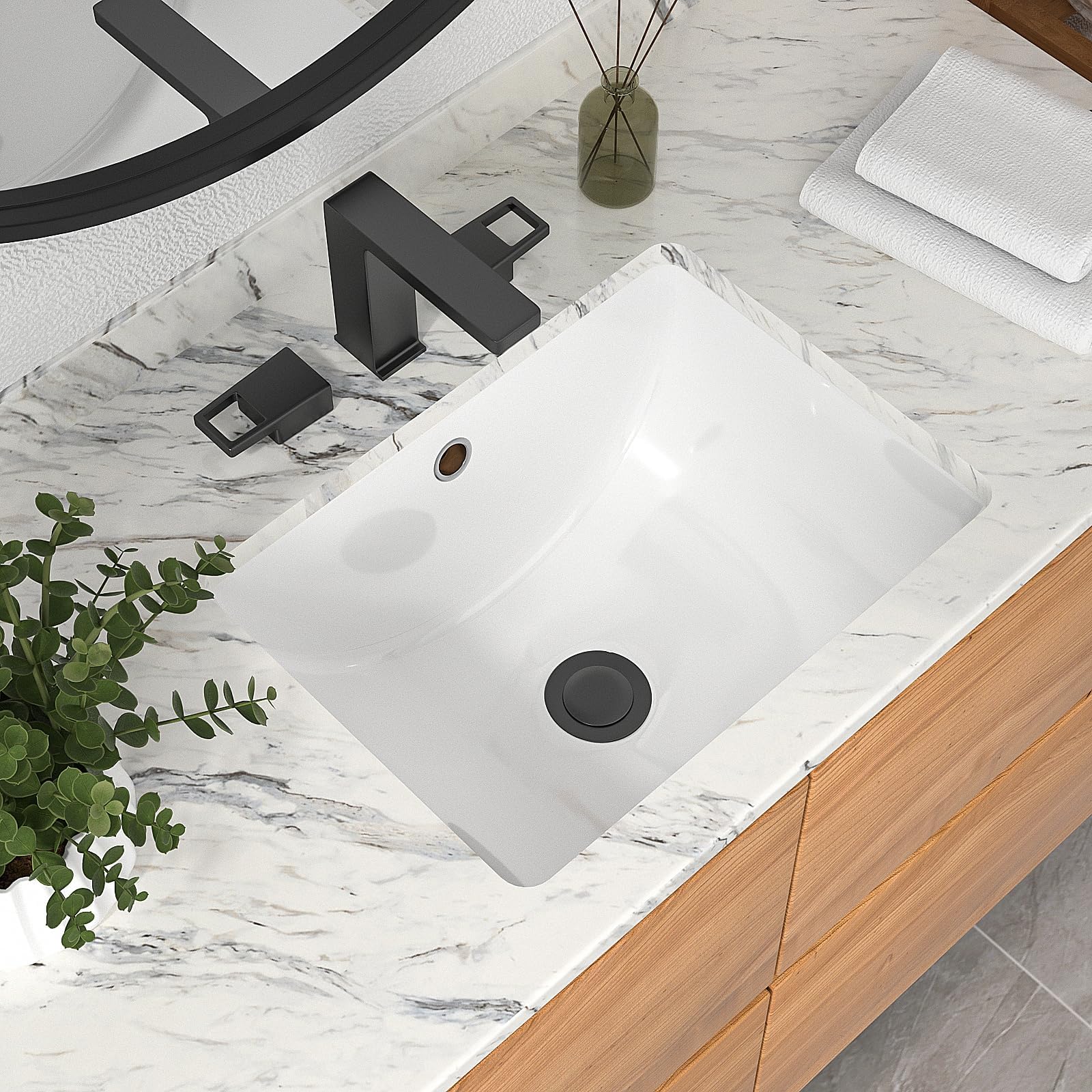 Mocoloo 21"x16" Wall Mounted Bathroom Sink White Rectangle Porcelain ADA Compliant Ceramic Bathroom Sinks Floating Vanity Sink for Lavatory Room Basin