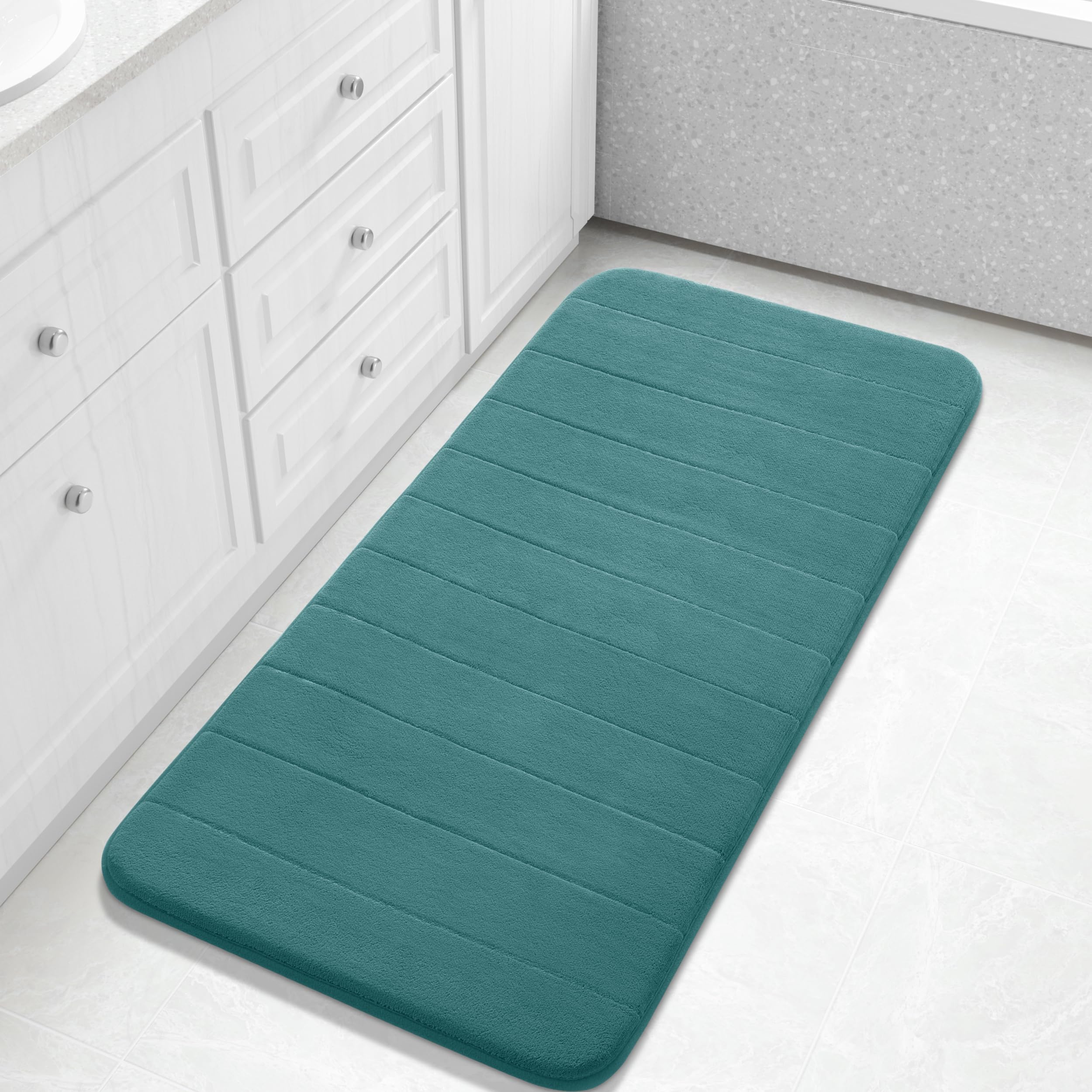 Yimobra Memory Foam Toilet Bath Mat U-Shaped, Soft and Comfortable, Super Water Absorption, Non-Slip, Thick, Machine Wash and Easier to Dry for Bathroom Commode Contour Rug, 24 X 20 Inches, Black
