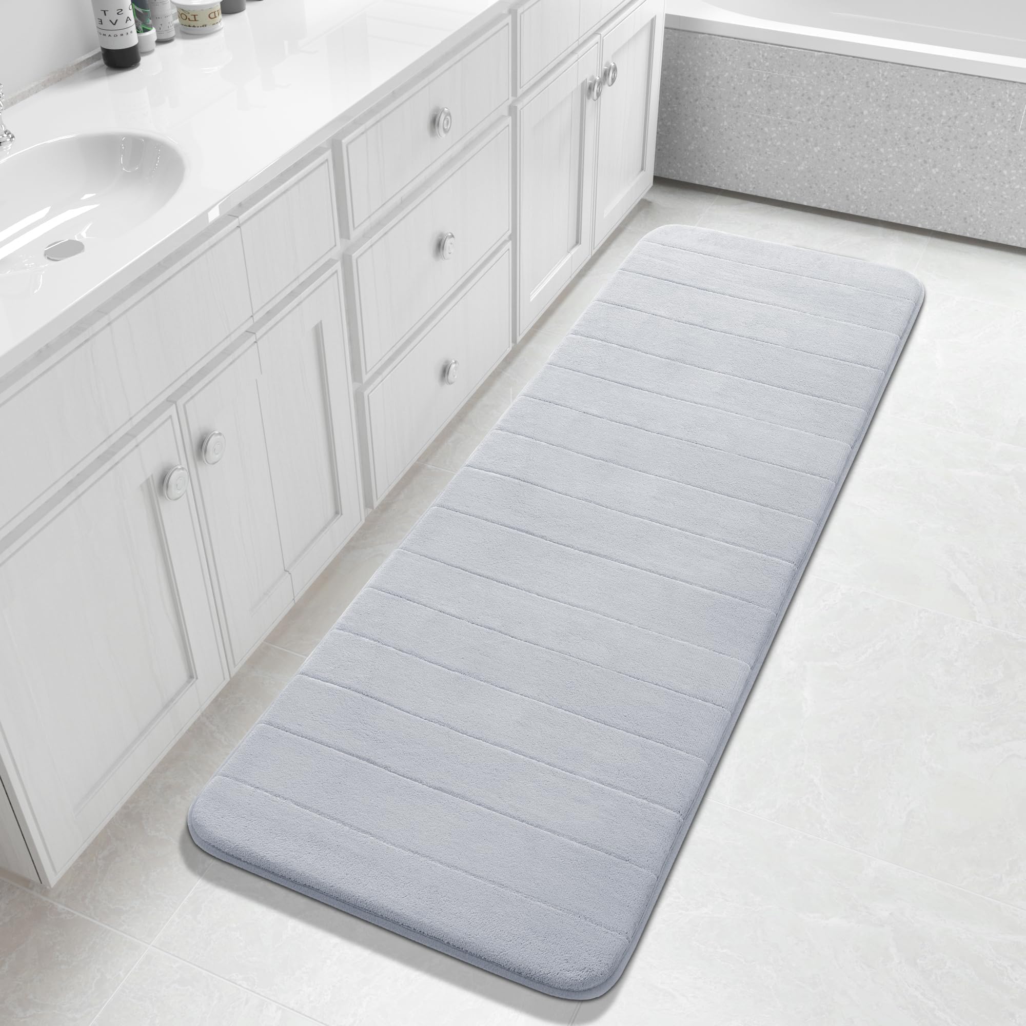 Yimobra Memory Foam Toilet Bath Mat U-Shaped, Soft and Comfortable, Super Water Absorption, Non-Slip, Thick, Machine Wash and Easier to Dry for Bathroom Commode Contour Rug, 24 X 20 Inches, Black