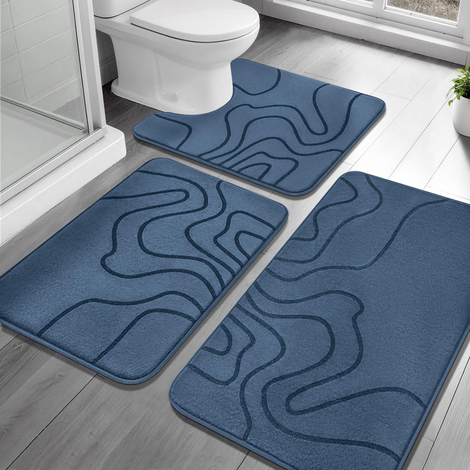YIHOUSE Memory Foam Bathroom Rugs Sets 2 Piece - Extra Thick Ultra Soft Absorbent Bath Mat Set, Non-Slip Machine Washable Bath Rugs for Bathroom, Tub & Shower, Home Decor (32"x20"+24"x17", Dark Grey)