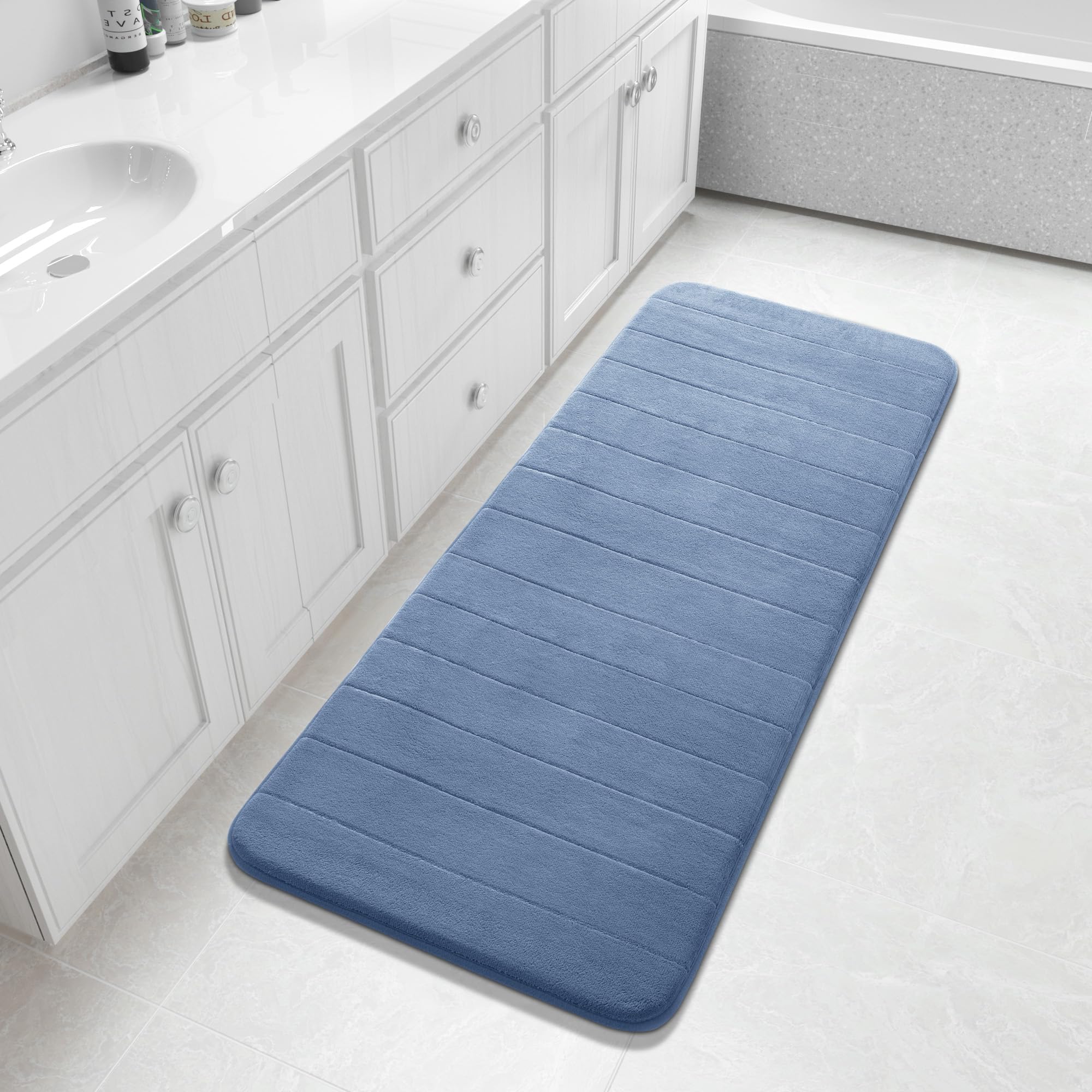 Yimobra Memory Foam Toilet Bath Mat U-Shaped, Commode Contour Rug, Soft and Comfortable, Super Water Absorption, Non-Slip, Thick, Machine Wash and Easier to Dry for Bathroom, 24 X 20 Inches, Grey