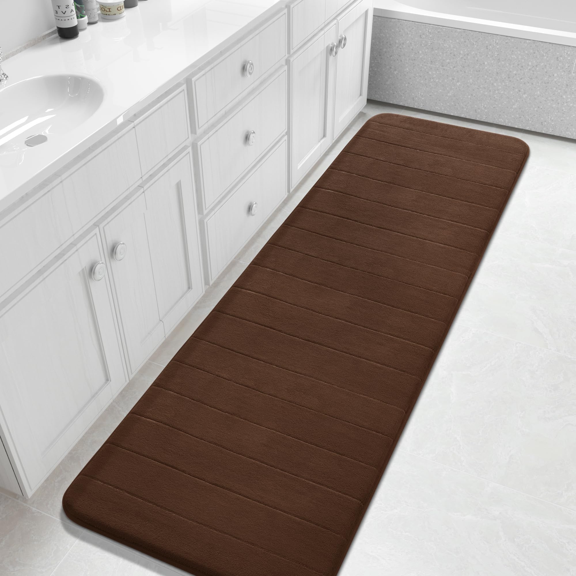 Yimobra Memory Foam Toilet Bath Mat U-Shaped, Soft and Comfortable, Super Water Absorption, Non-Slip, Thick, Machine Wash and Easier to Dry for Bathroom Commode Contour Rug, 24 X 20 Inches, Black