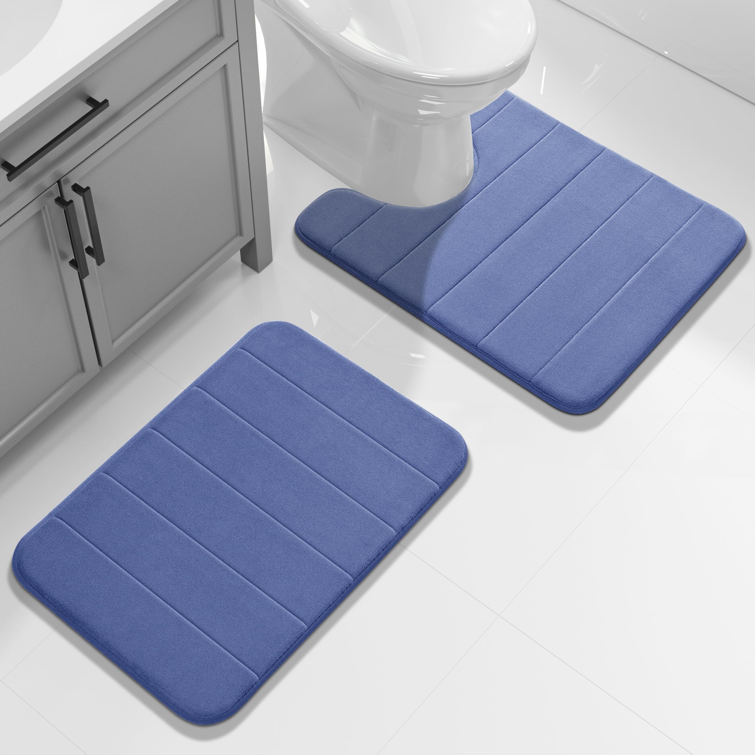 Yimobra U-Shaped Toilet Bath Mat Set 2 Piece - Super Soft Absorbent Quick Dry Memory Foam Bathroom Rugs, Machine Washable Non Slip Floor Carpet for Tub Shower & Single Sink (17x24 & 24x20, Gray)