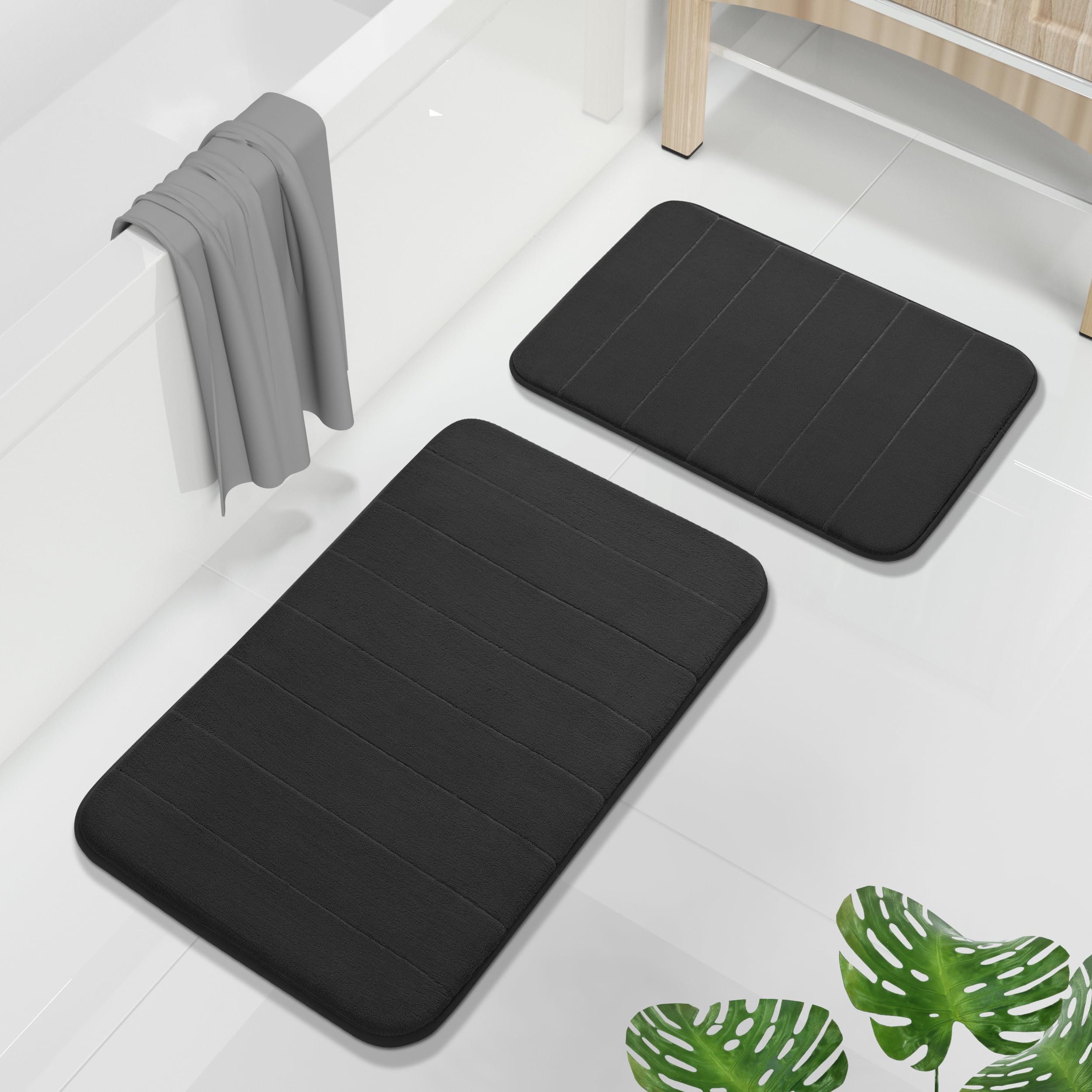 Yimobra U-Shaped Toilet Bath Mat Set 2 Piece - Super Soft Absorbent Quick Dry Memory Foam Bathroom Rugs, Machine Washable Non Slip Floor Carpet for Tub Shower & Single Sink (17x24 & 24x20, Gray)