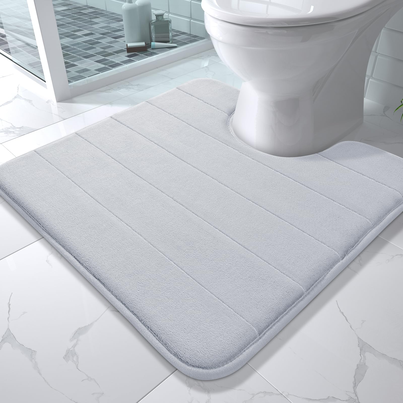Yimobra Memory Foam Toilet Bath Mat U-Shaped, Commode Contour Rug, Soft and Comfortable, Super Water Absorption, Non-Slip, Thick, Machine Wash and Easier to Dry for Bathroom, 24 X 20 Inches, Grey