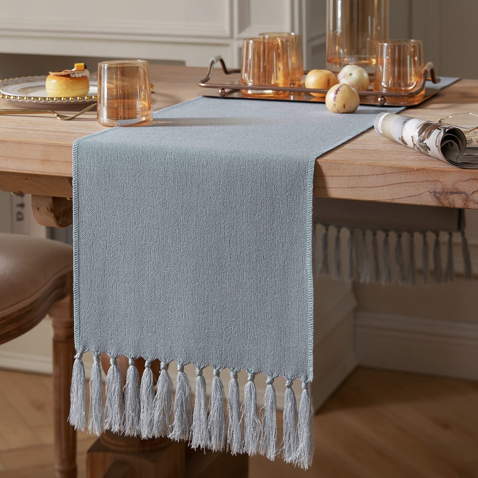 ZeeMart Beige Table Runners 72 Inches Long, Burlap Linen Style Rustic Farmhouse Table Runner, Boho Woven Dining Table Runner, 13x72 Inches, Oatmeal Beige