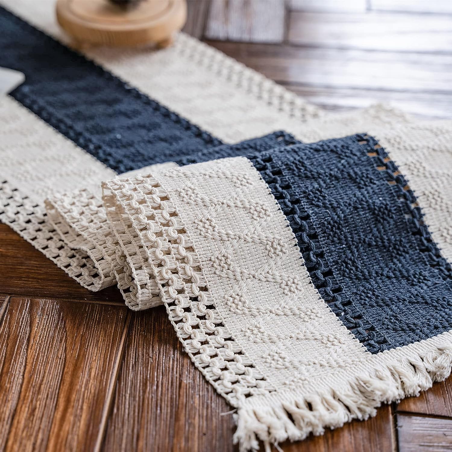 Macrame Table Runner Cream Beige Boho Table Runners with Tassels Hand Woven Cotton Table Runner Rustic Farmhouse Table Runners for Bohemian Kitchen Dining Table(12x71in)