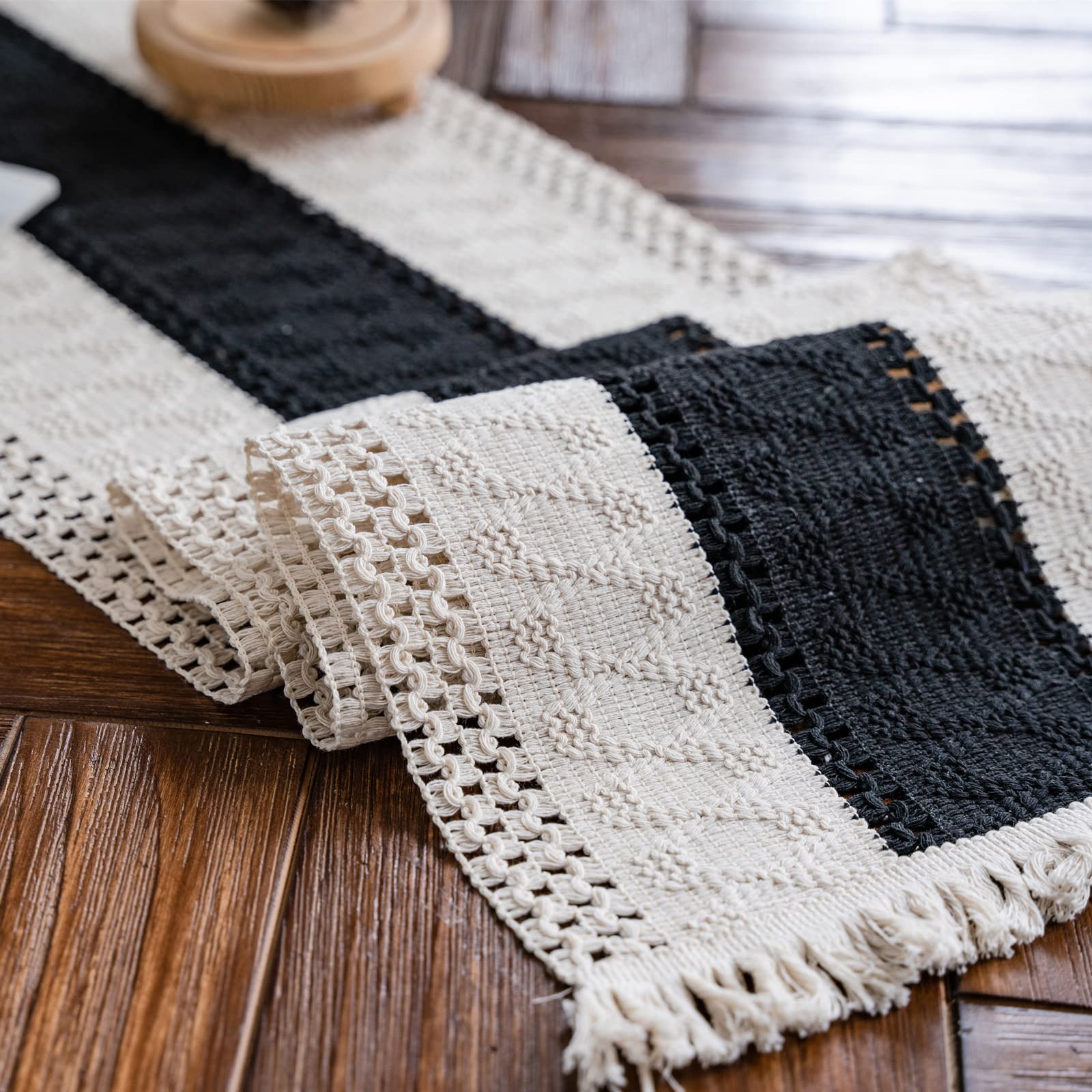 Macrame Table Runner Cream Beige Boho Table Runners with Tassels Hand Woven Cotton Table Runner Rustic Farmhouse Table Runners for Bohemian Kitchen Dining Table(12x71in)