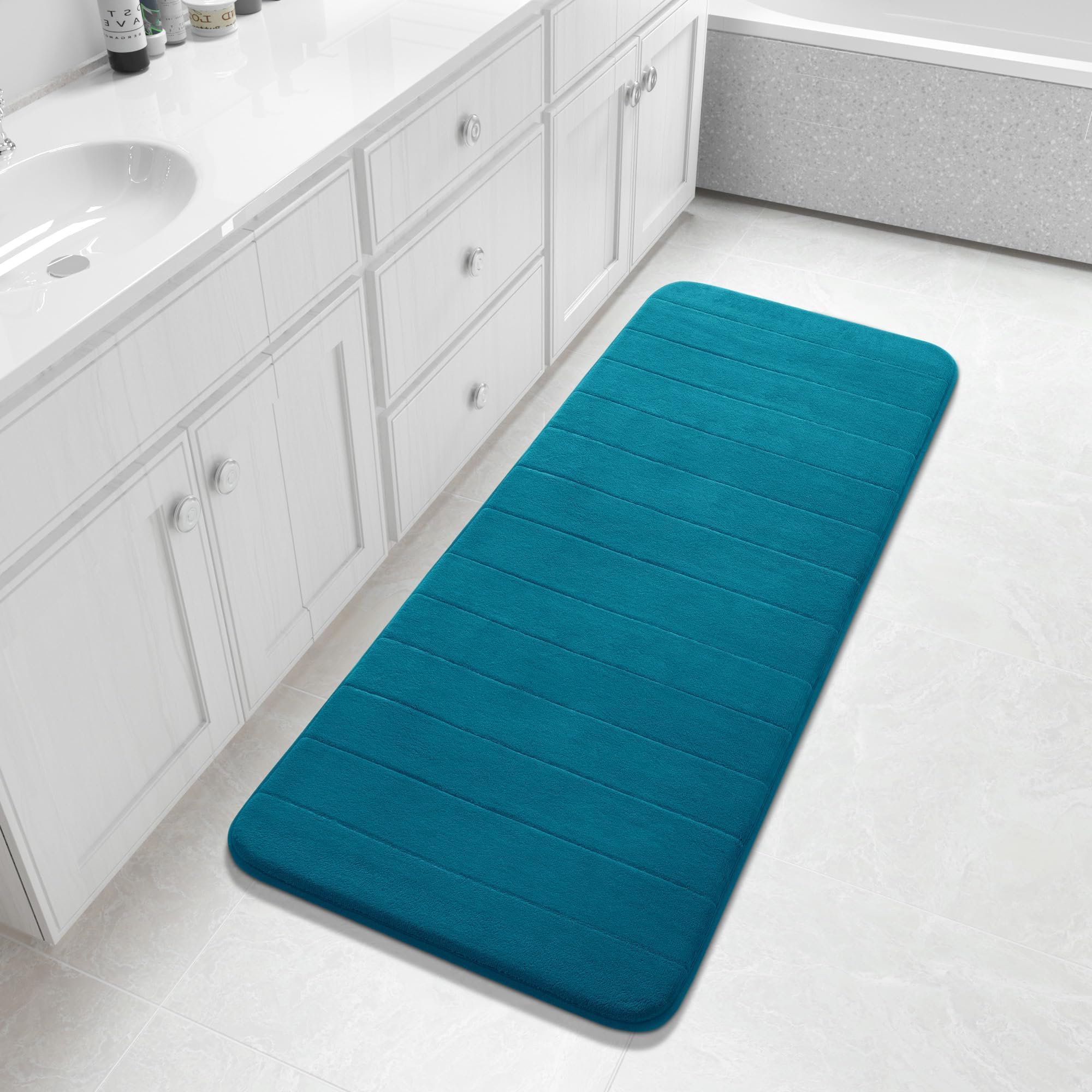 Yimobra Memory Foam Toilet Bath Mat U-Shaped, Commode Contour Rug, Soft and Comfortable, Super Water Absorption, Non-Slip, Thick, Machine Wash and Easier to Dry for Bathroom, 24 X 20 Inches, Grey