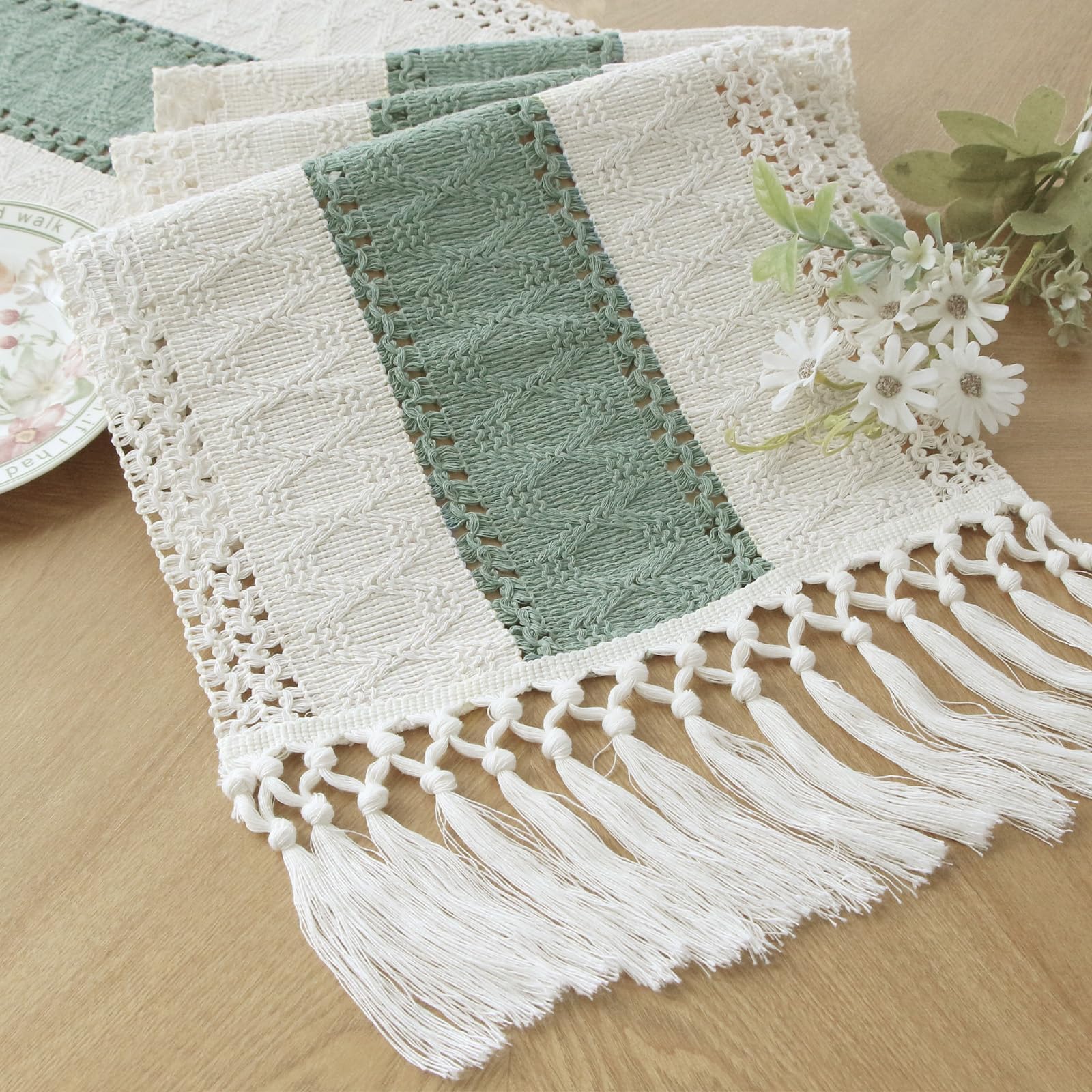 FEXIA Boho Table Runner with Tassels for Summer Home Decor Farmhouse Rustic Burlap Table Decoration for Living Room Dining Room Graduation Decor (12x72 Inches)