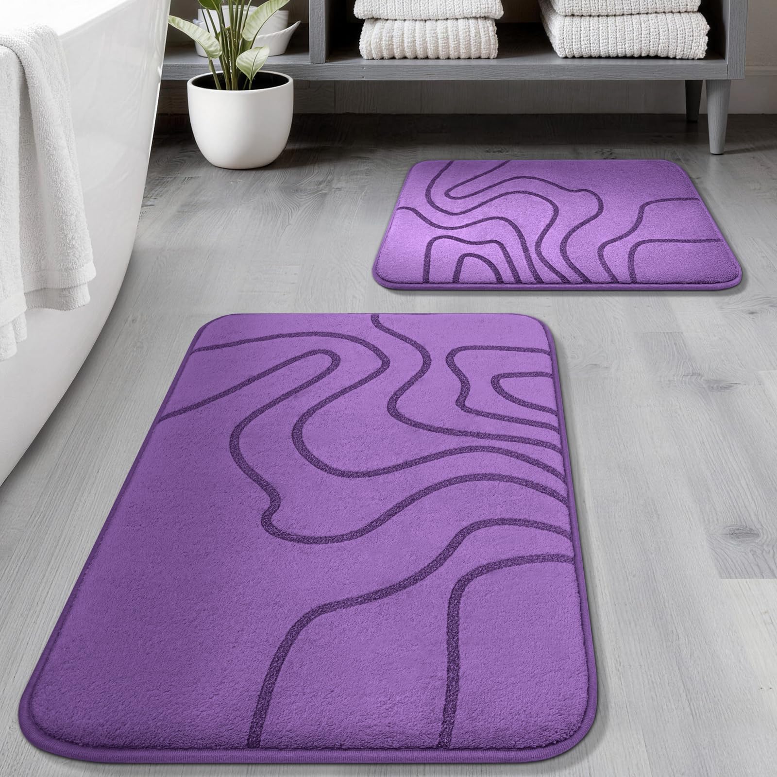 YIHOUSE Memory Foam Bathroom Rugs Sets 2 Piece - Extra Thick Ultra Soft Absorbent Bath Mat Set, Non-Slip Machine Washable Bath Rugs for Bathroom, Tub & Shower, Home Decor (32"x20"+24"x17", Dark Grey)