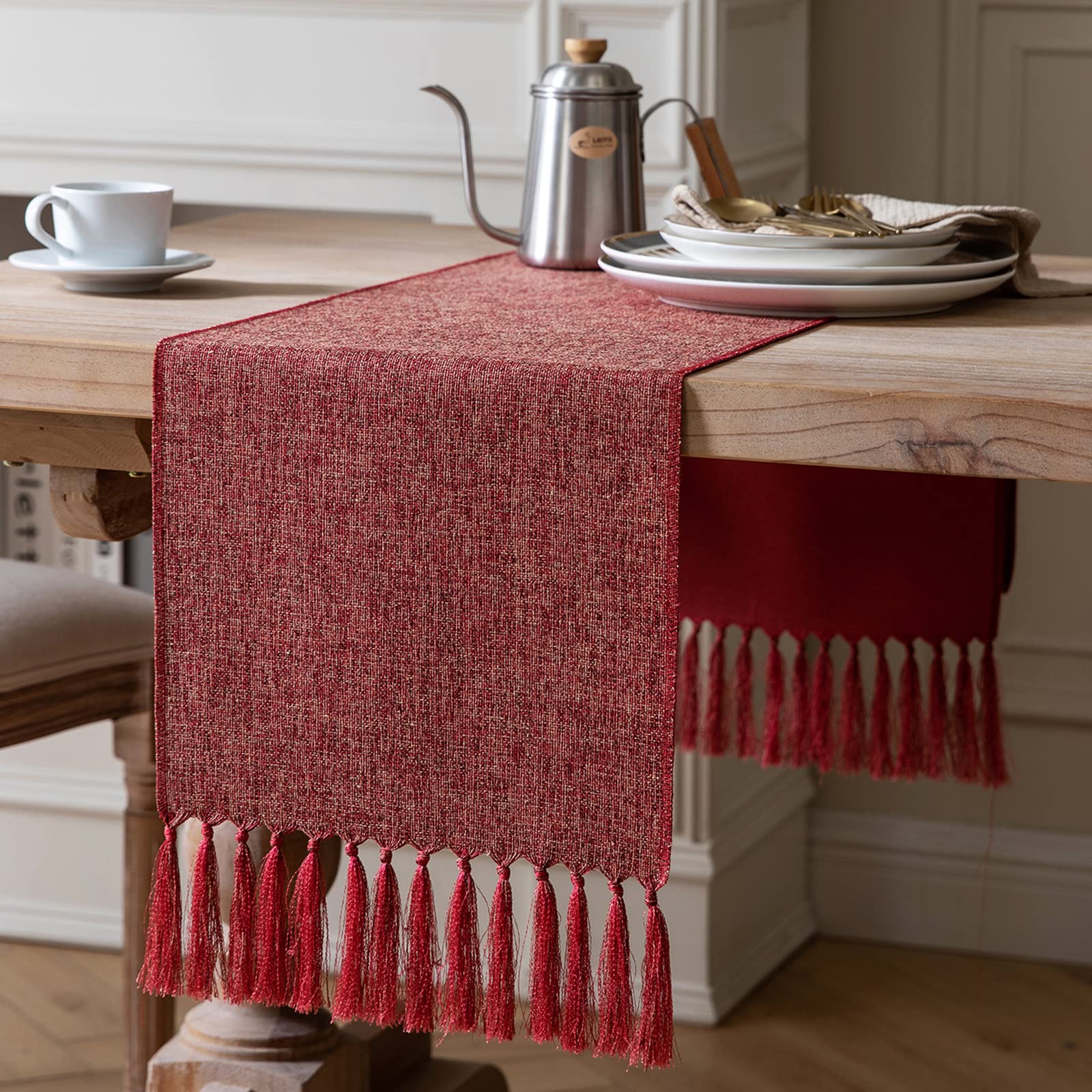ZeeMart Beige Table Runners 72 Inches Long, Burlap Linen Style Rustic Farmhouse Table Runner, Boho Woven Dining Table Runner, 13x72 Inches, Oatmeal Beige