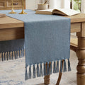 Linen Style Rustic Table Runner, Farmhouse Cotton Linen Table Runner, Boho Table Runners 72 Inches Long with Hand Tassels for Home Tabletop Decor and Everyday Use - Off White, 72 Inch