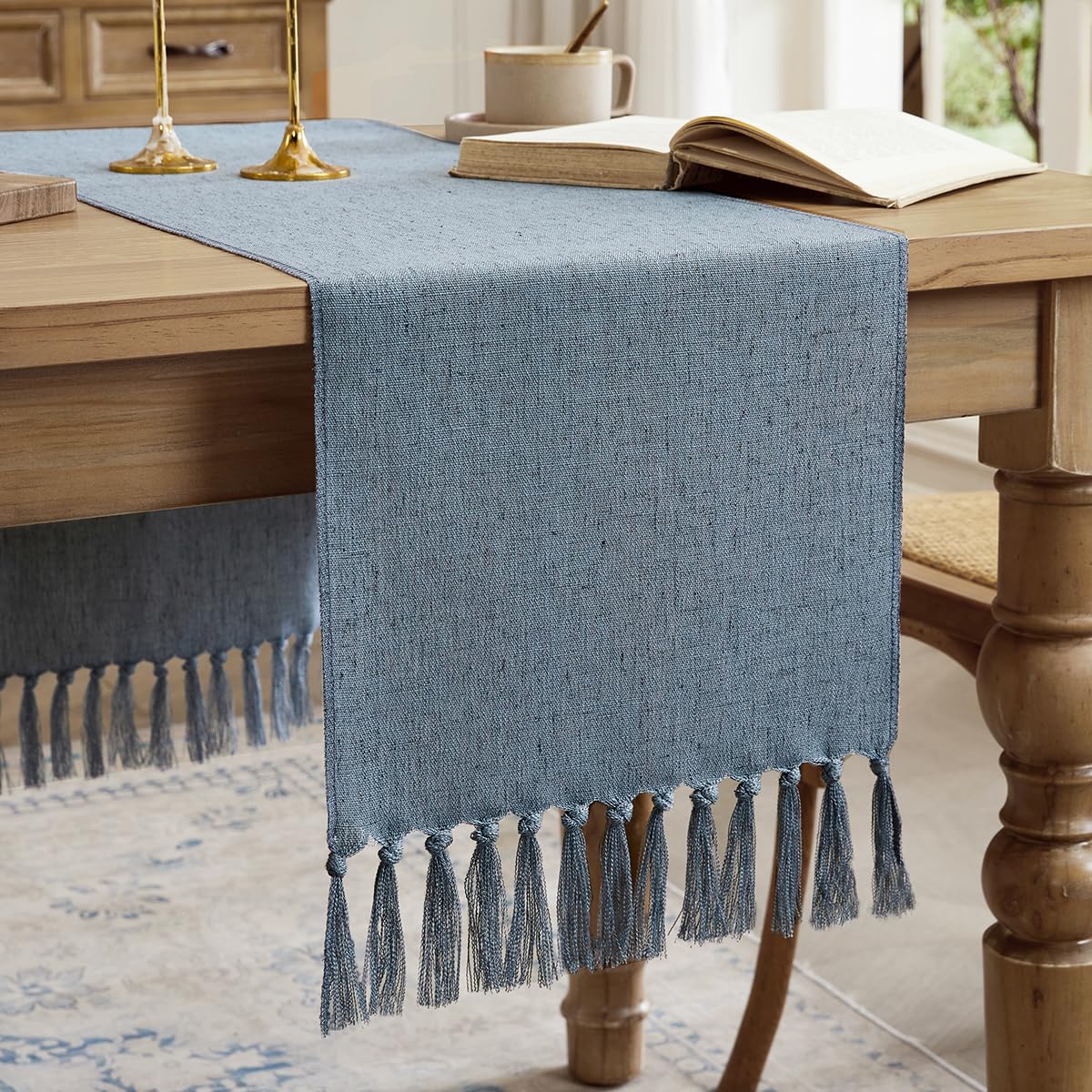 Linen Style Rustic Table Runner, Farmhouse Cotton Linen Table Runner, Boho Table Runners 72 Inches Long with Hand Tassels for Home Tabletop Decor and Everyday Use - Off White, 72 Inch